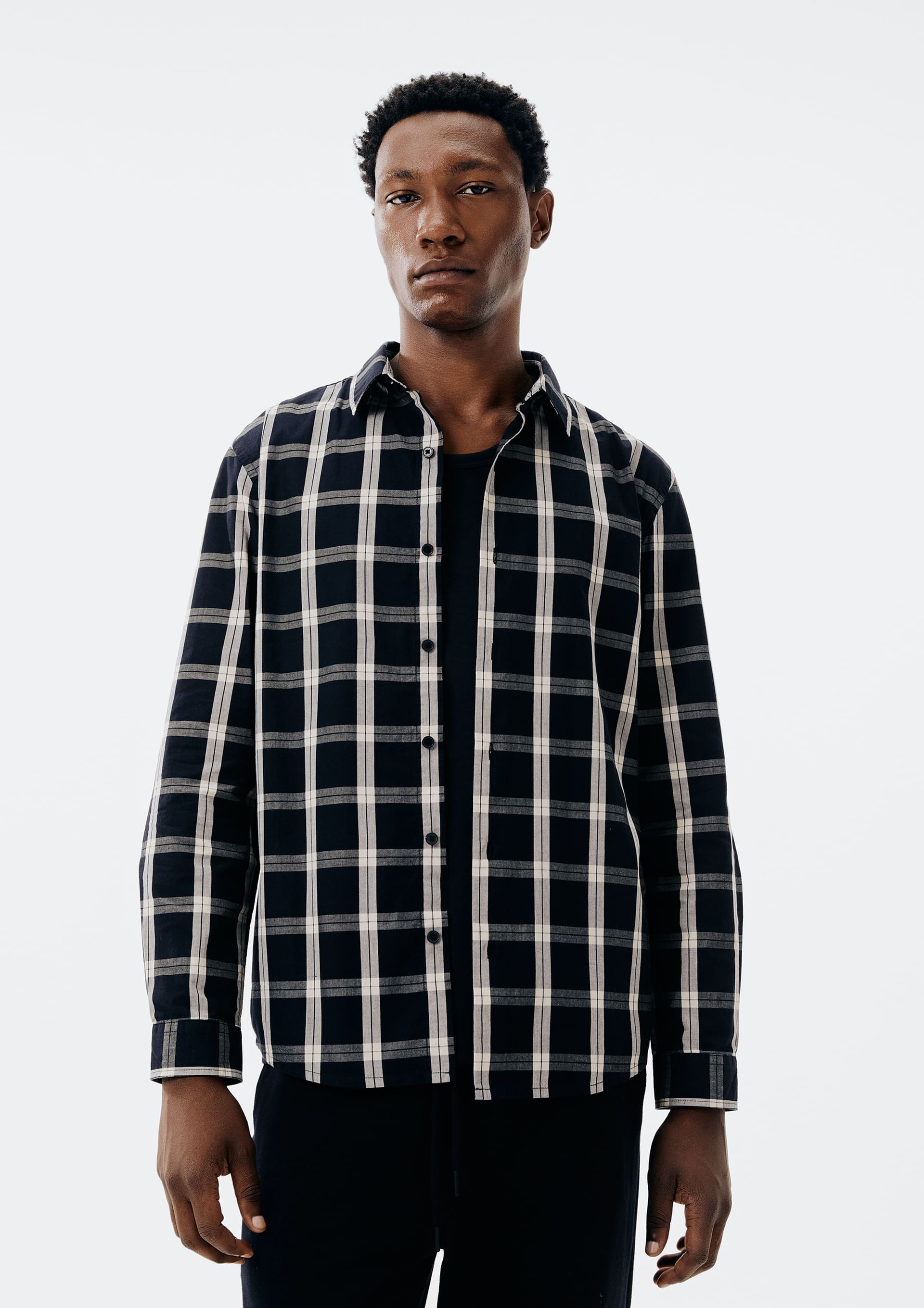 Camisa Masculina Manga Longa Xadrez - Preto — Hering
