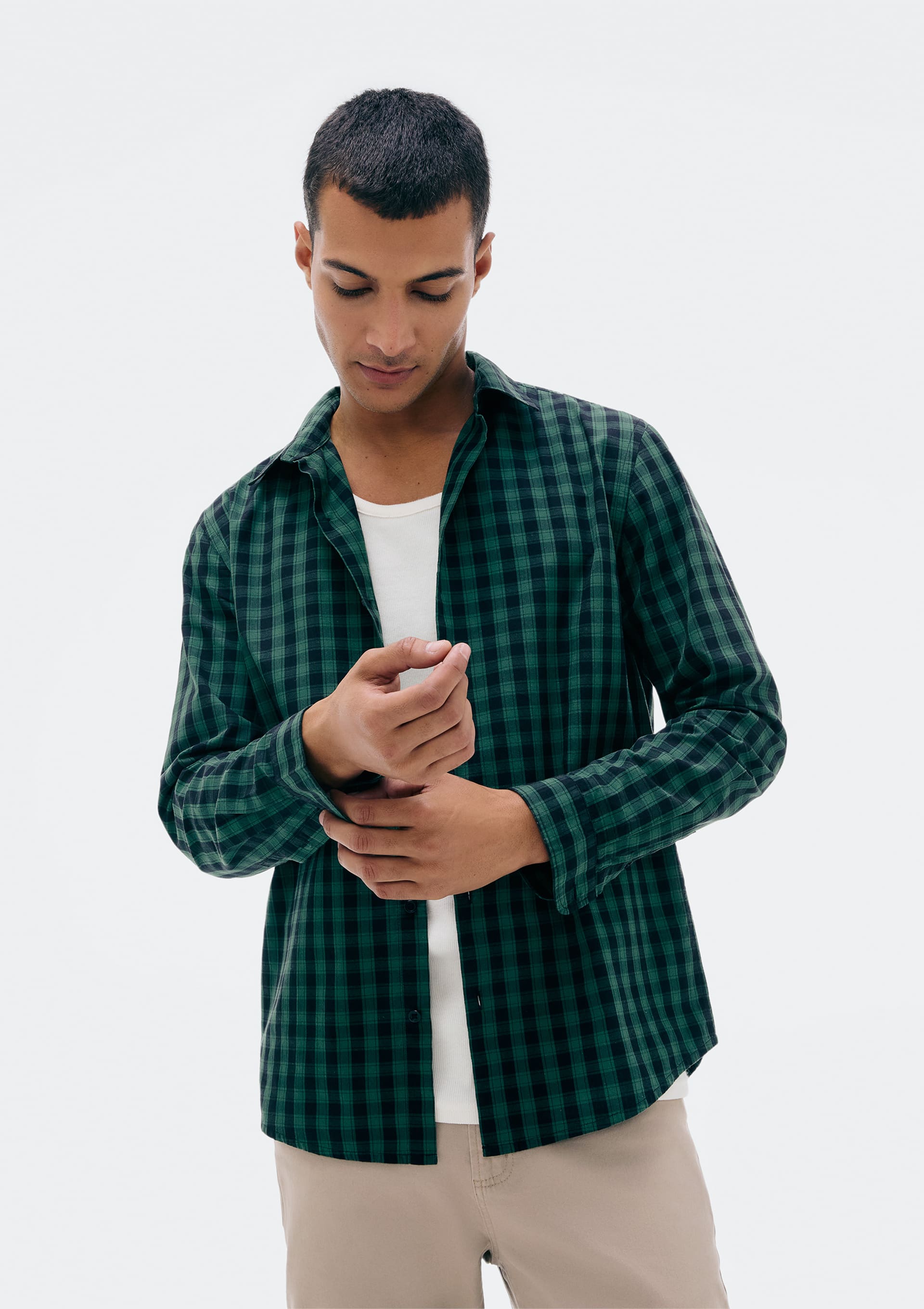 Camisa Masculina Manga Longa Xadrez - Verde — Hering