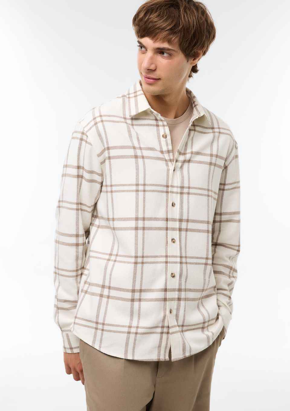 Camisa Masculina Xadrez Flanelada - Off White