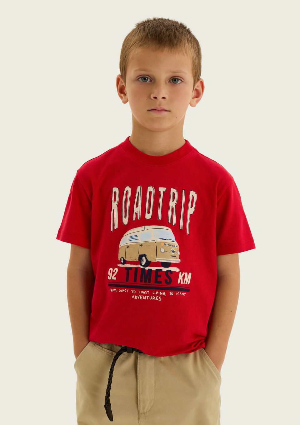 Camiseta Infantil Menino Manga Curta com Estampa - Vermelho