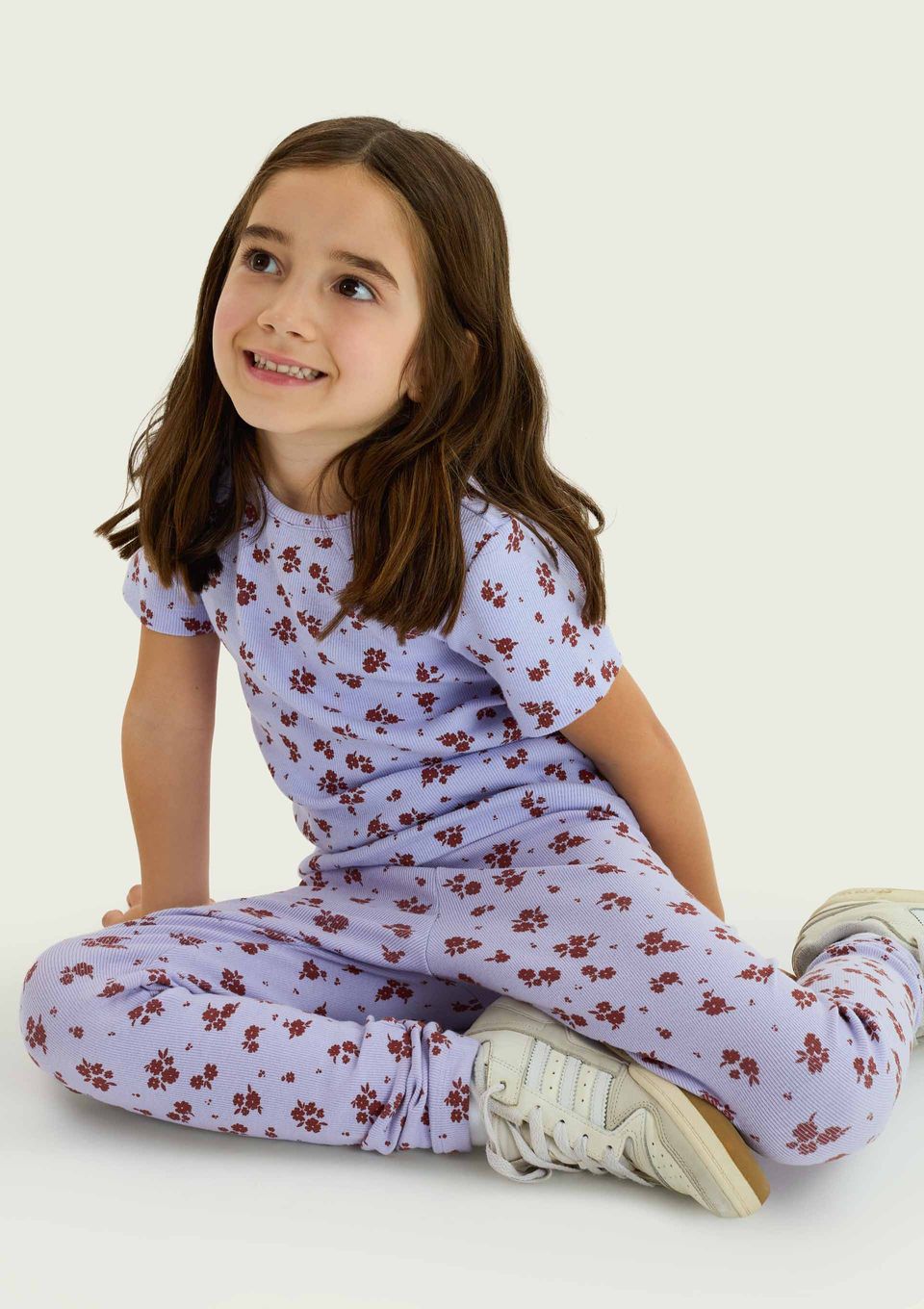 Blusa Infantil Menina Manga Curta em Ribana Estampada - Lilás