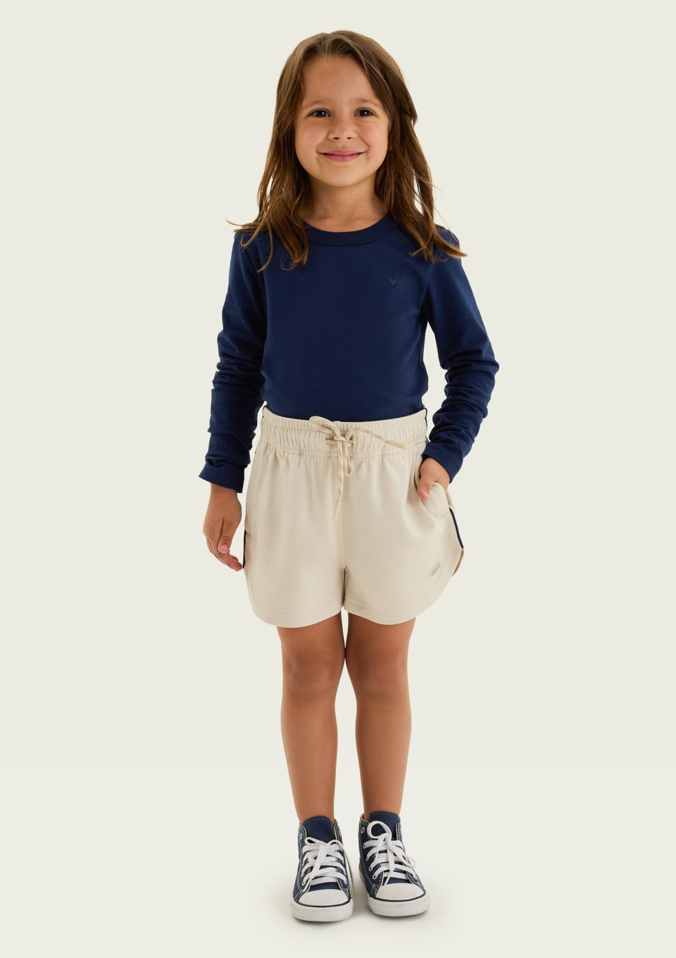 Shorts Infantil Menina Esportivo Runner - Creme
