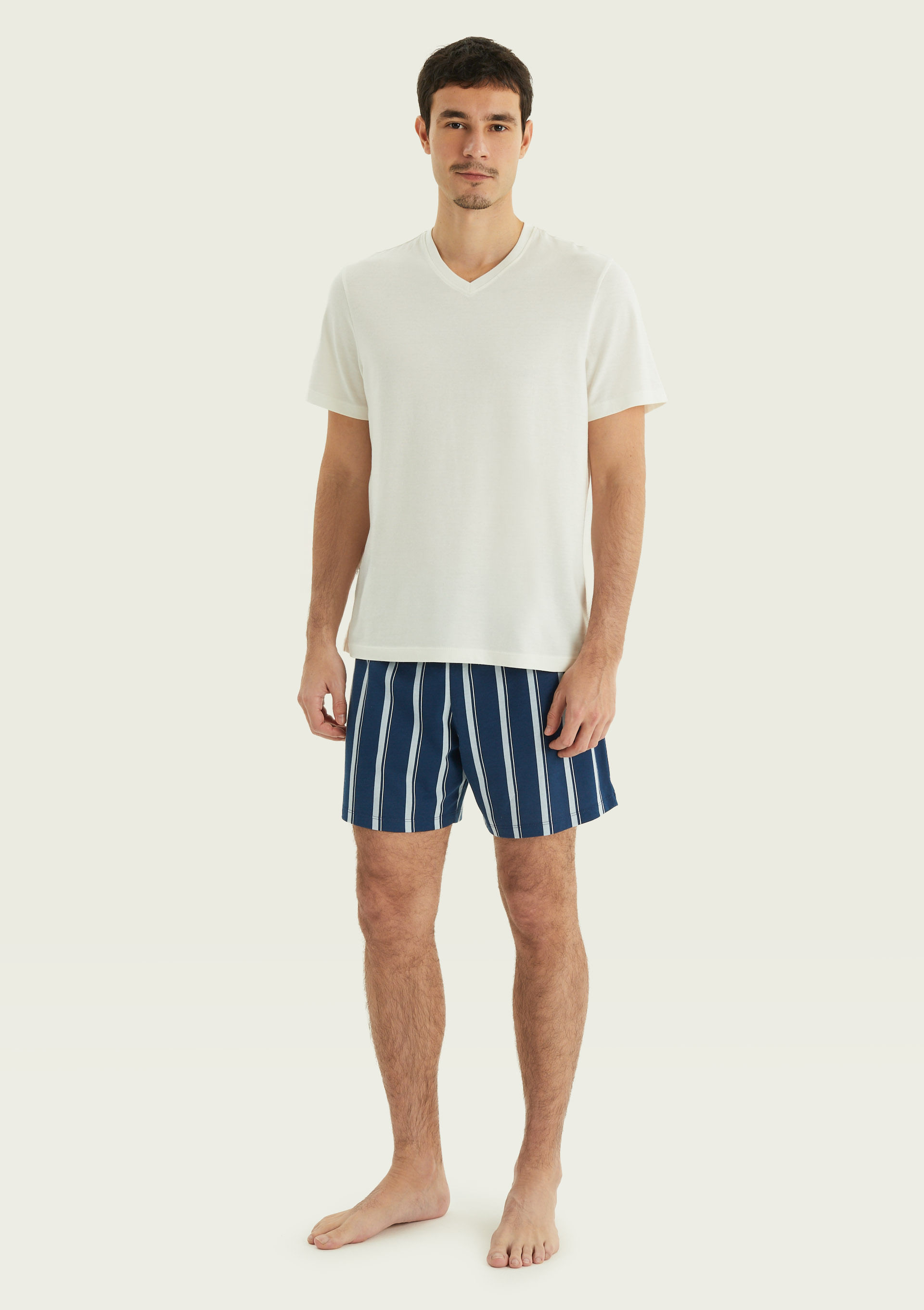 Pijama Curto Masculino Com Samba Canção - Off white