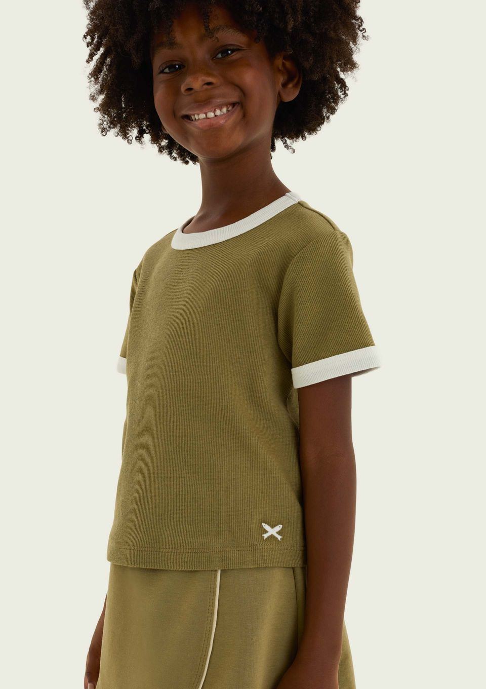 Blusa Infantil Menina Manga Curta em Ribana Canelada - Verde