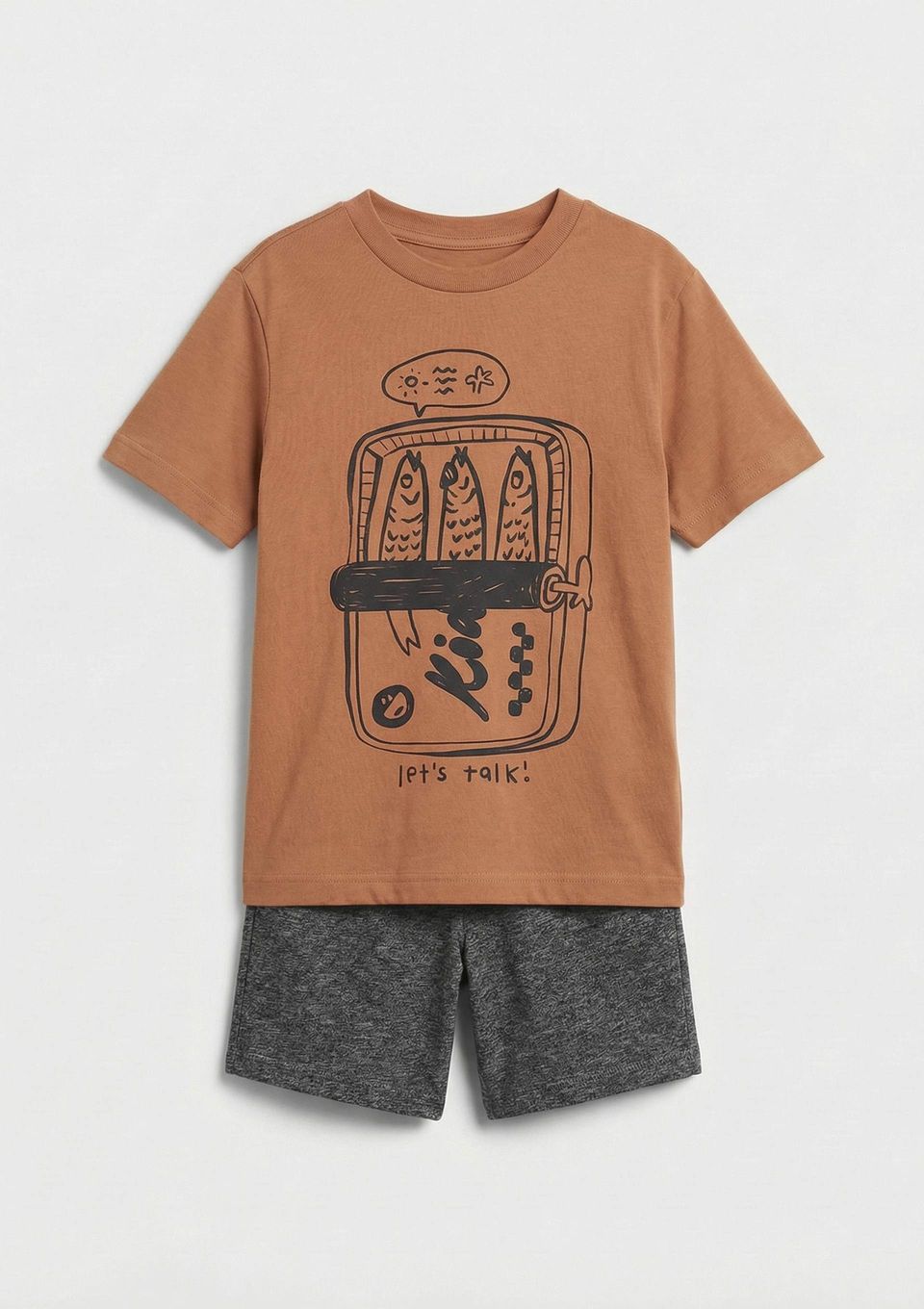 Conjunto Infantil Menino Curto com Estampa - Laranja