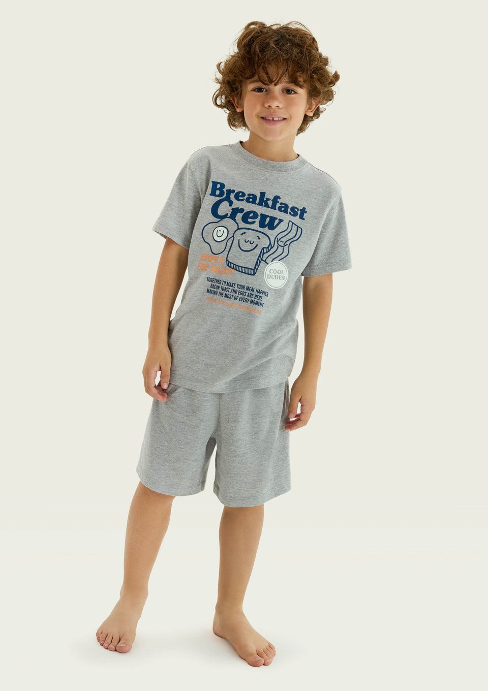 Pijama Infantil Menino Curto com Estampa - Cinza