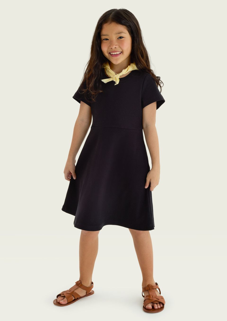 Vestido Curto Infantil Evasê em Ribana Lisa - Preto