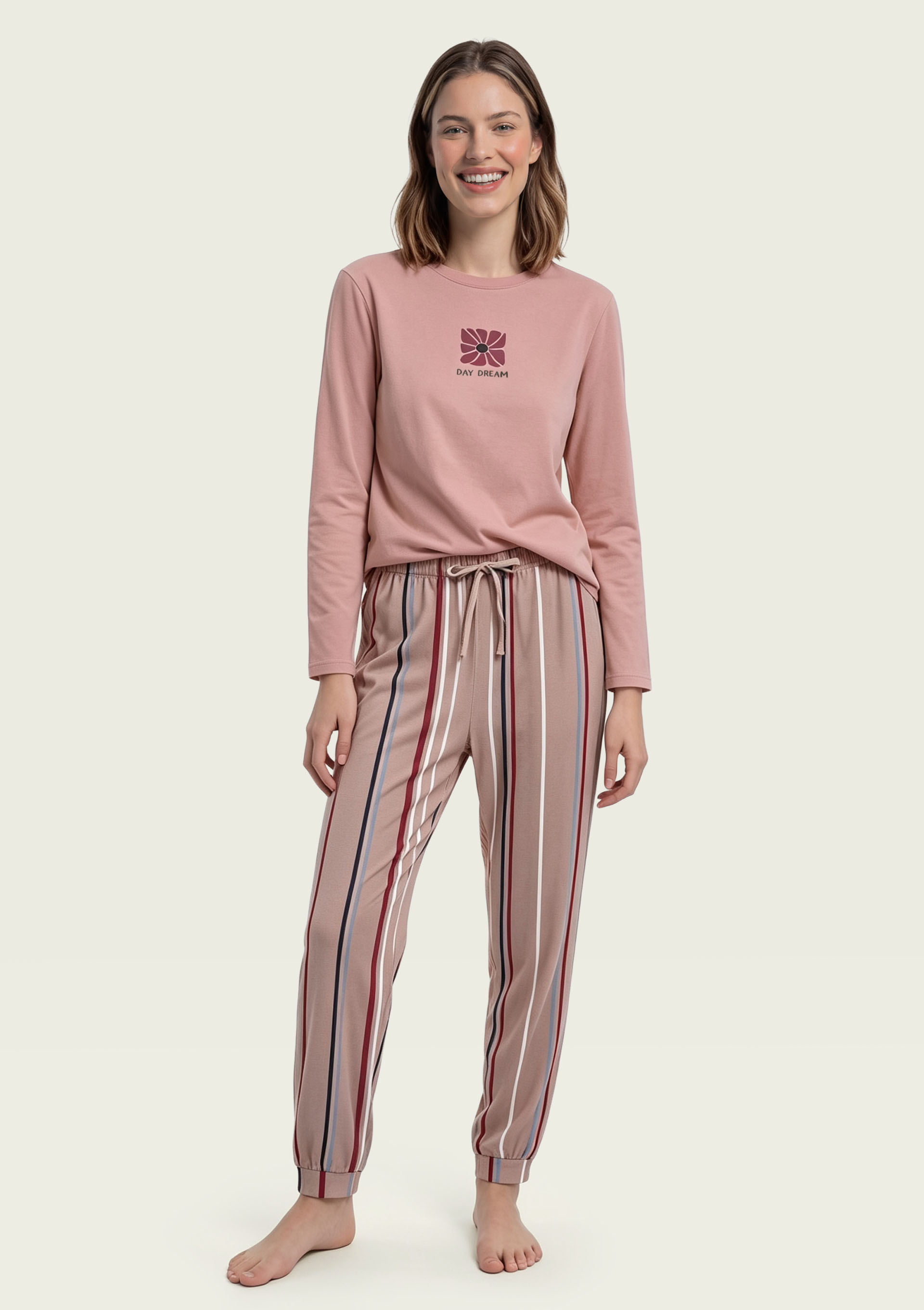 Pijama Longo Feminino Estampado - Rosa