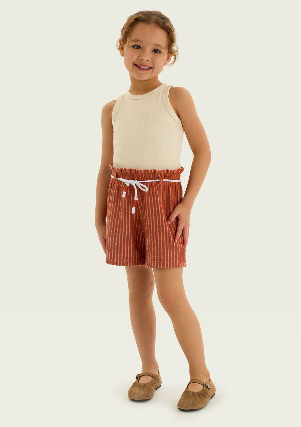 Conjunto Infantil Menina em Fio Tinto - Creme
