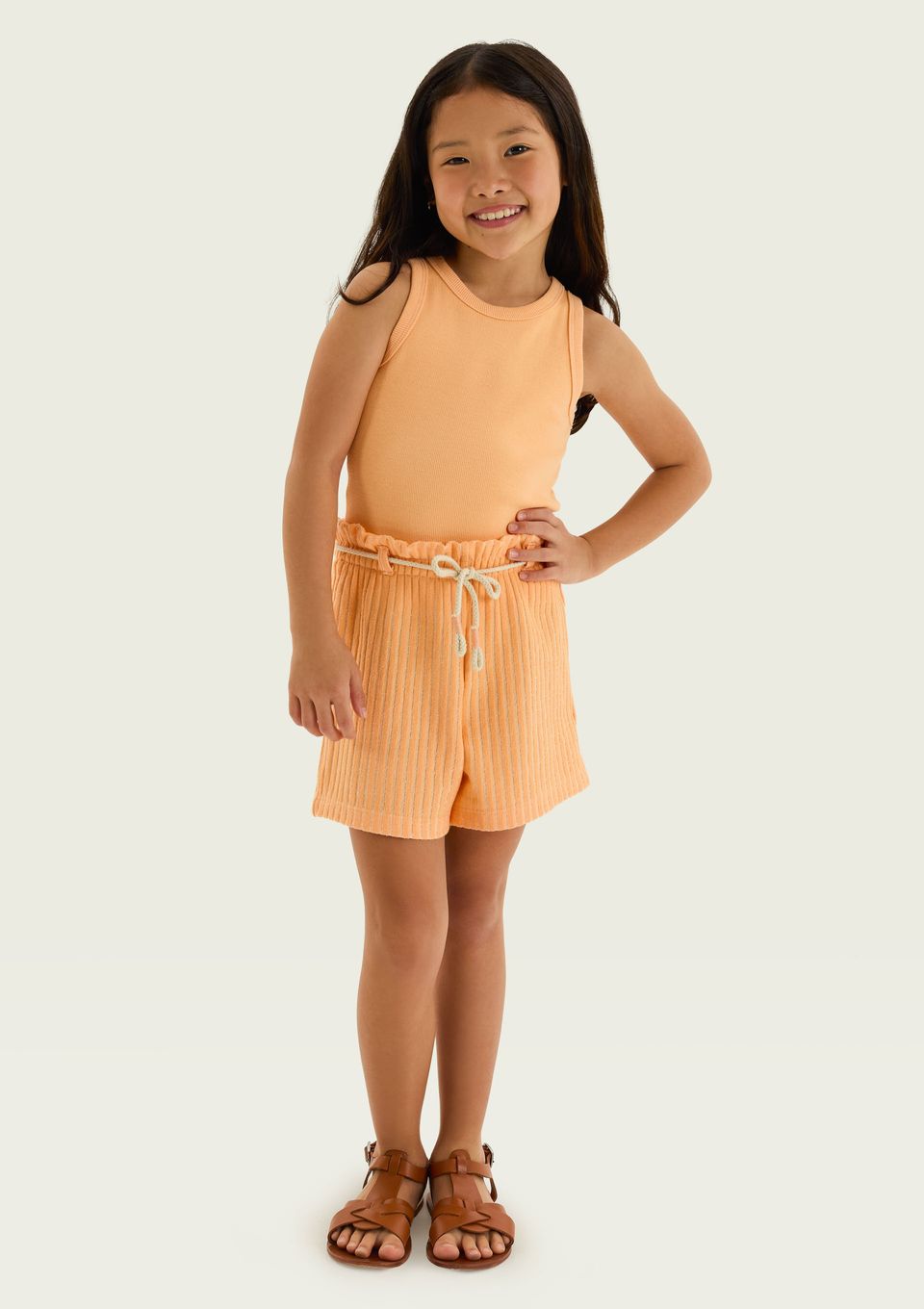 Conjunto Infantil Menina em Fio Tinto - Laranja