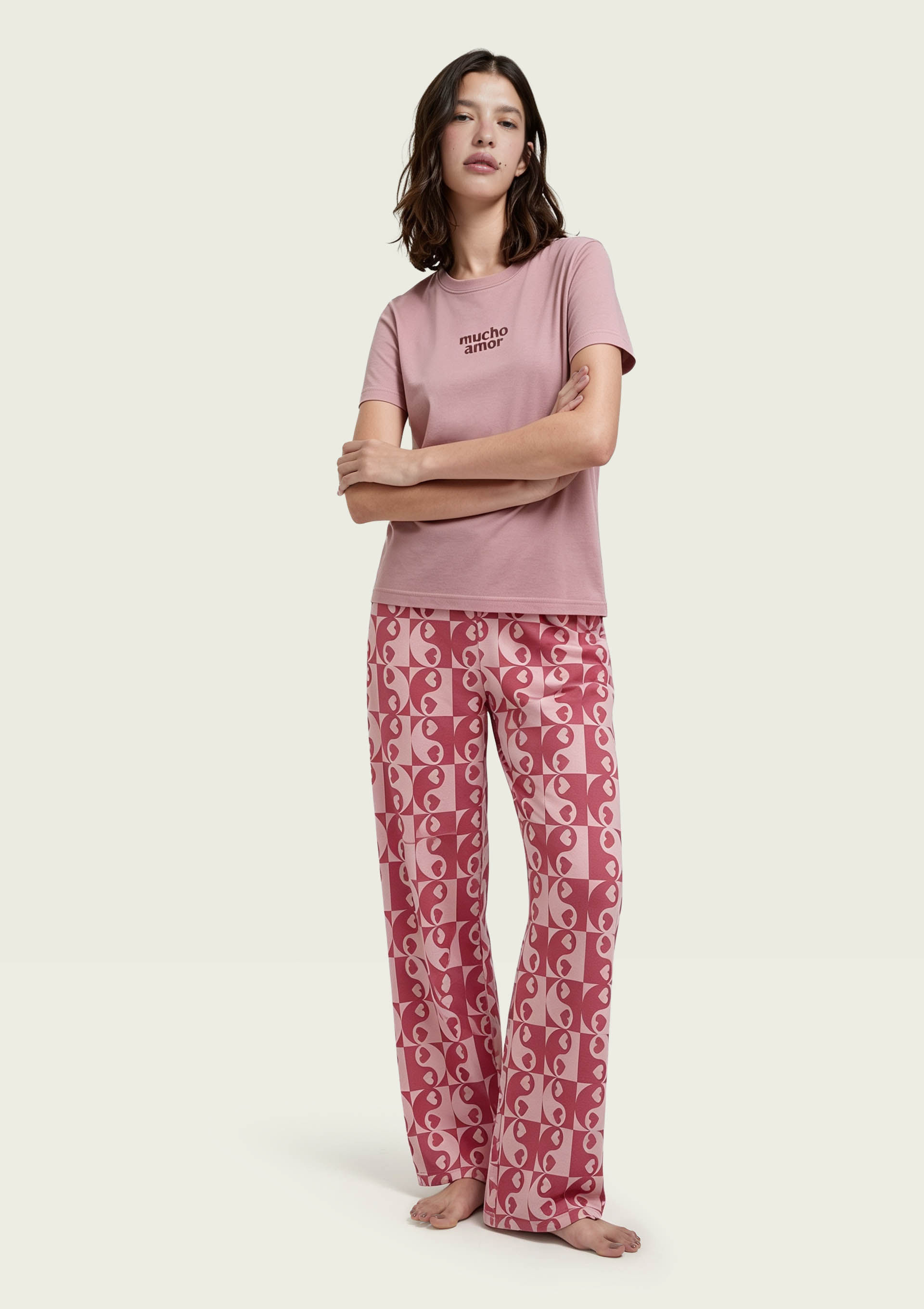 Pijama Longo Feminino Estampado - Rosa