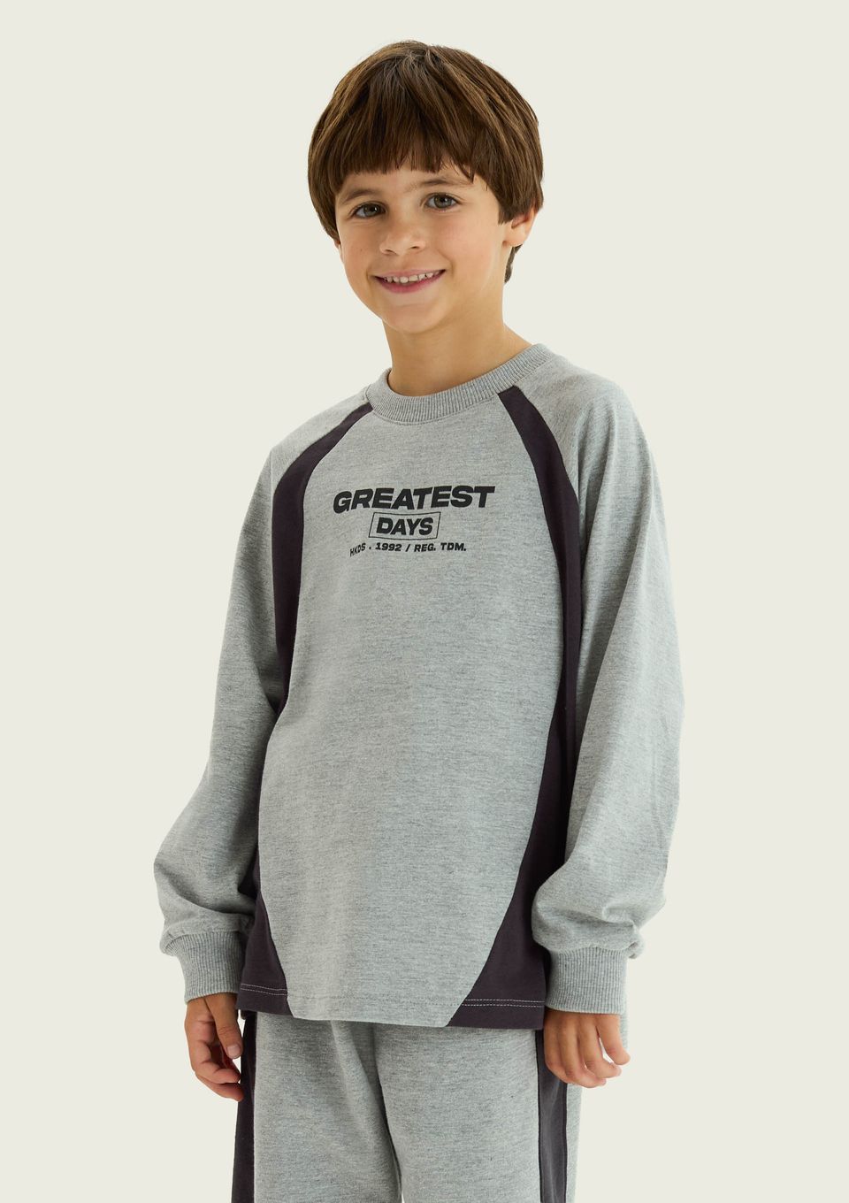 Camiseta Infantil Menino Manga Longa Raglan Super Cotton - Cinza