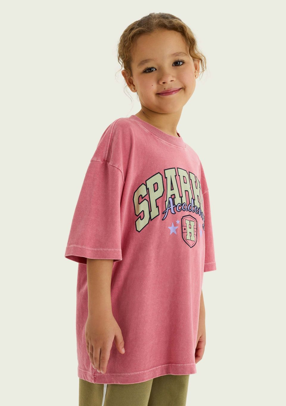 Blusa Infantil Menina Oversized em Malha Estonada com Estampa - Rosa