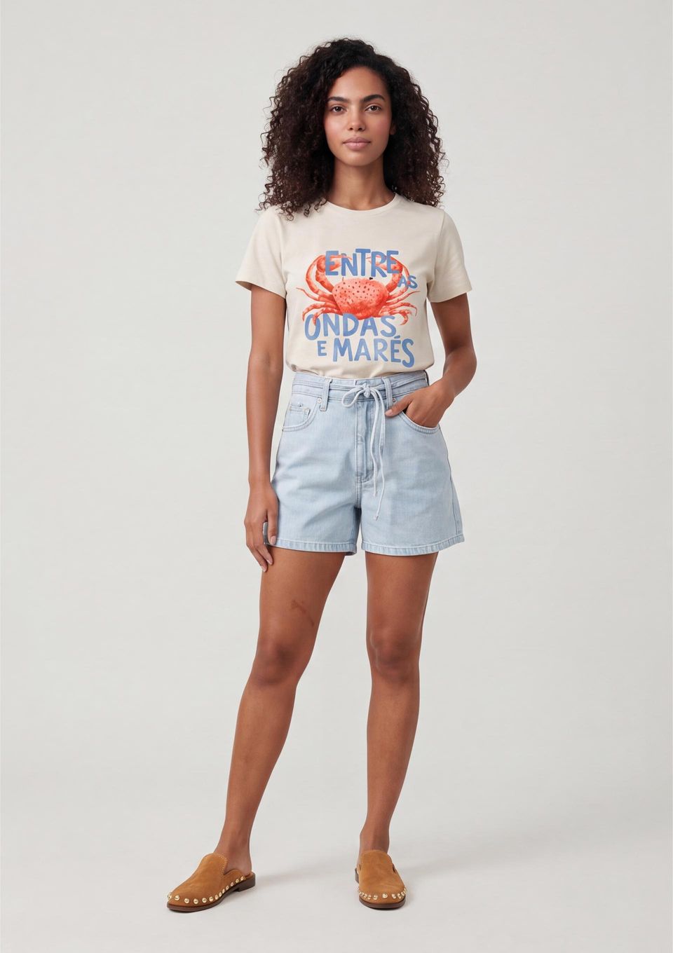 Shorts Jeans Feminino Mom com Cinto - Azul