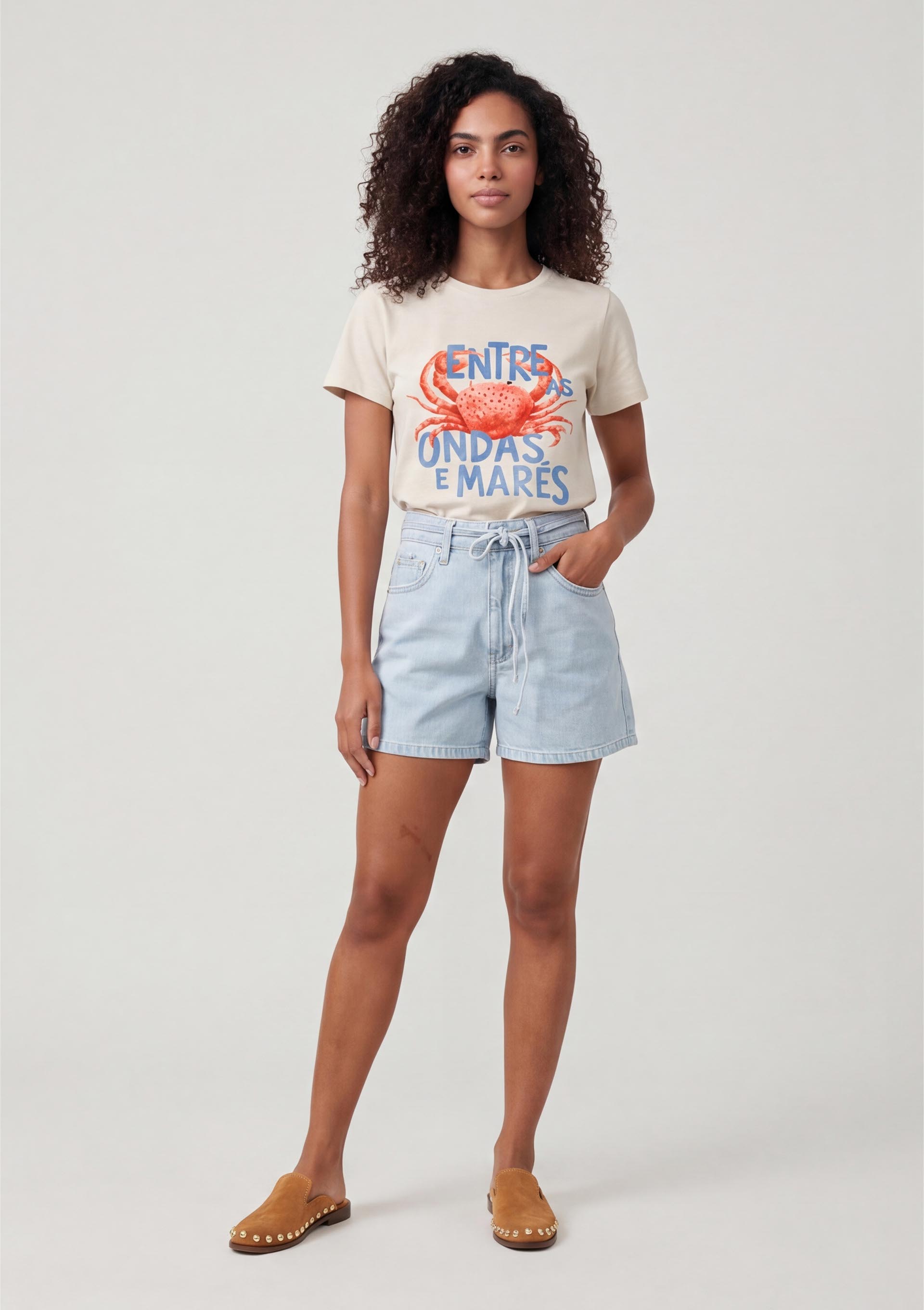 Shorts Jeans Feminino Mom Com Cinto - Azul