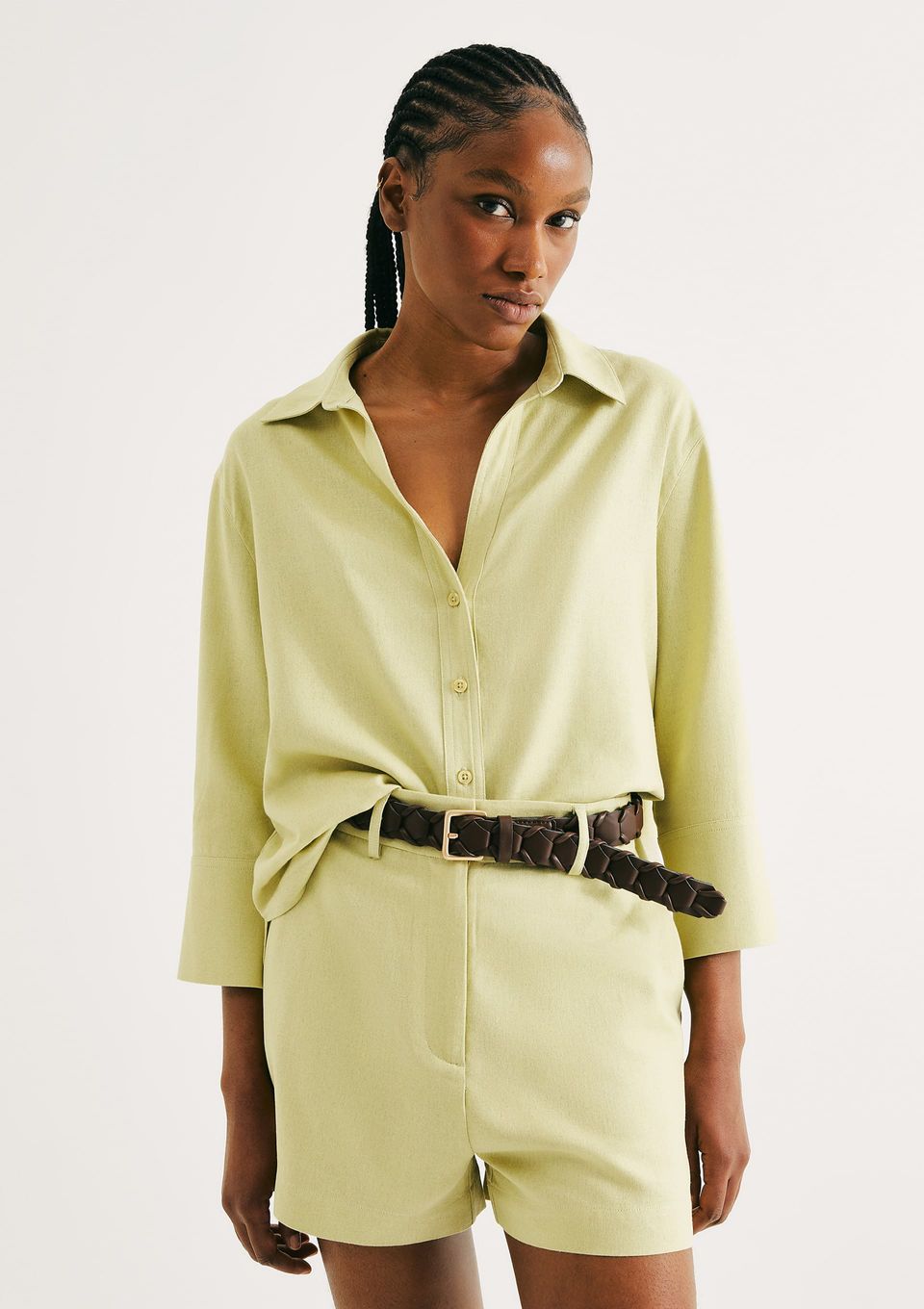 Camisa Feminina Manga 7/8 com Linho - Verde