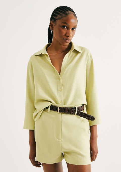 Camisa Feminina Manga 7/8 com Linho - Verde — Hering