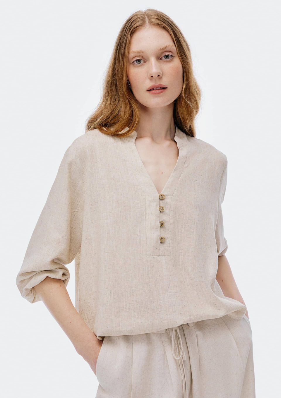Blusa Feminina Manga 3/4 em Viscolinho - Bege