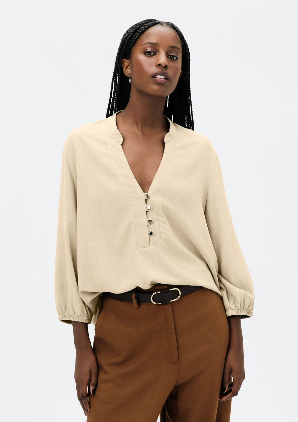 Blusa Básica Feminina Manga 7/8 Bufante - Amarelo
