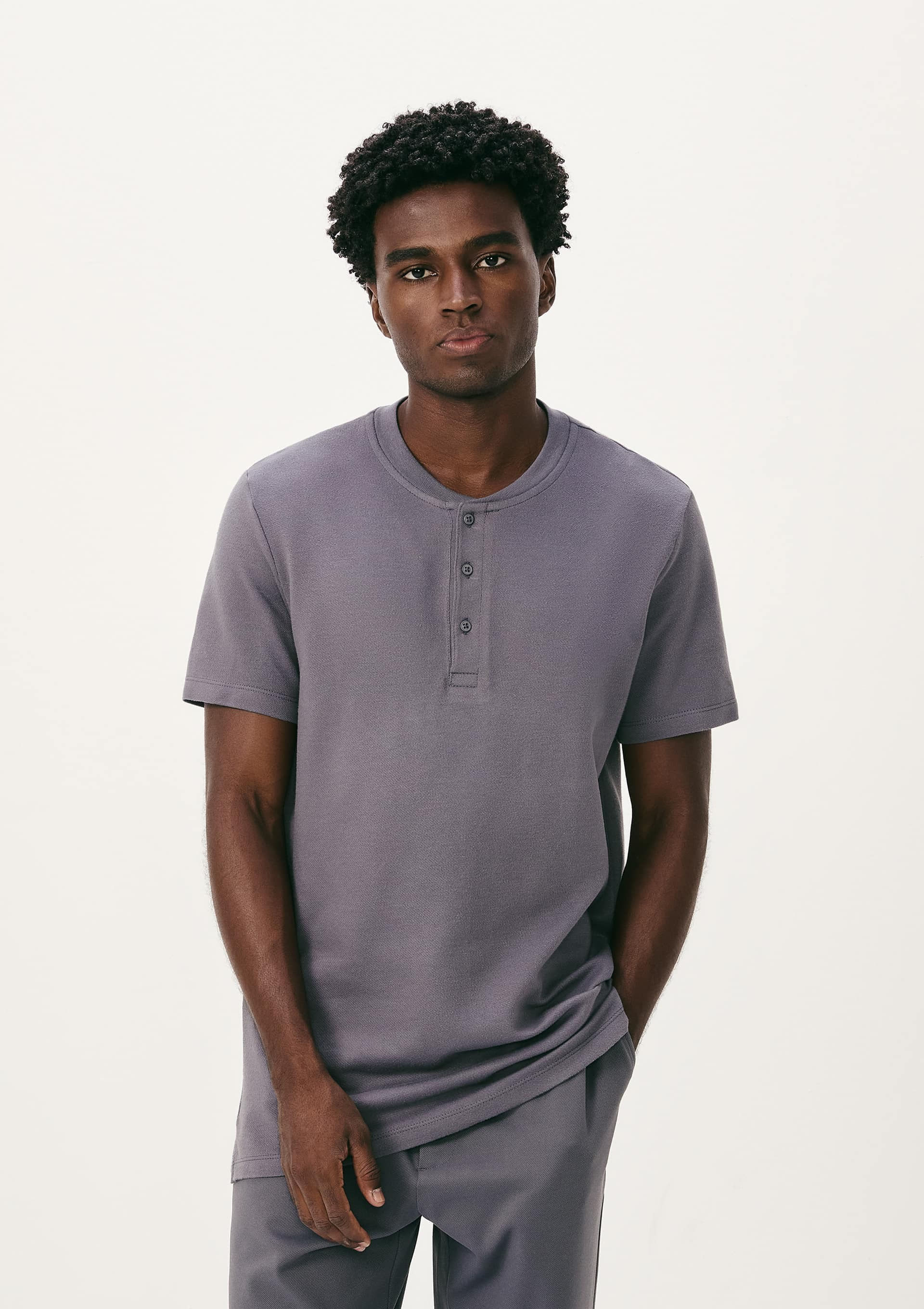 Camiseta Básica Henley Masculina Regular Texturizada - Azul