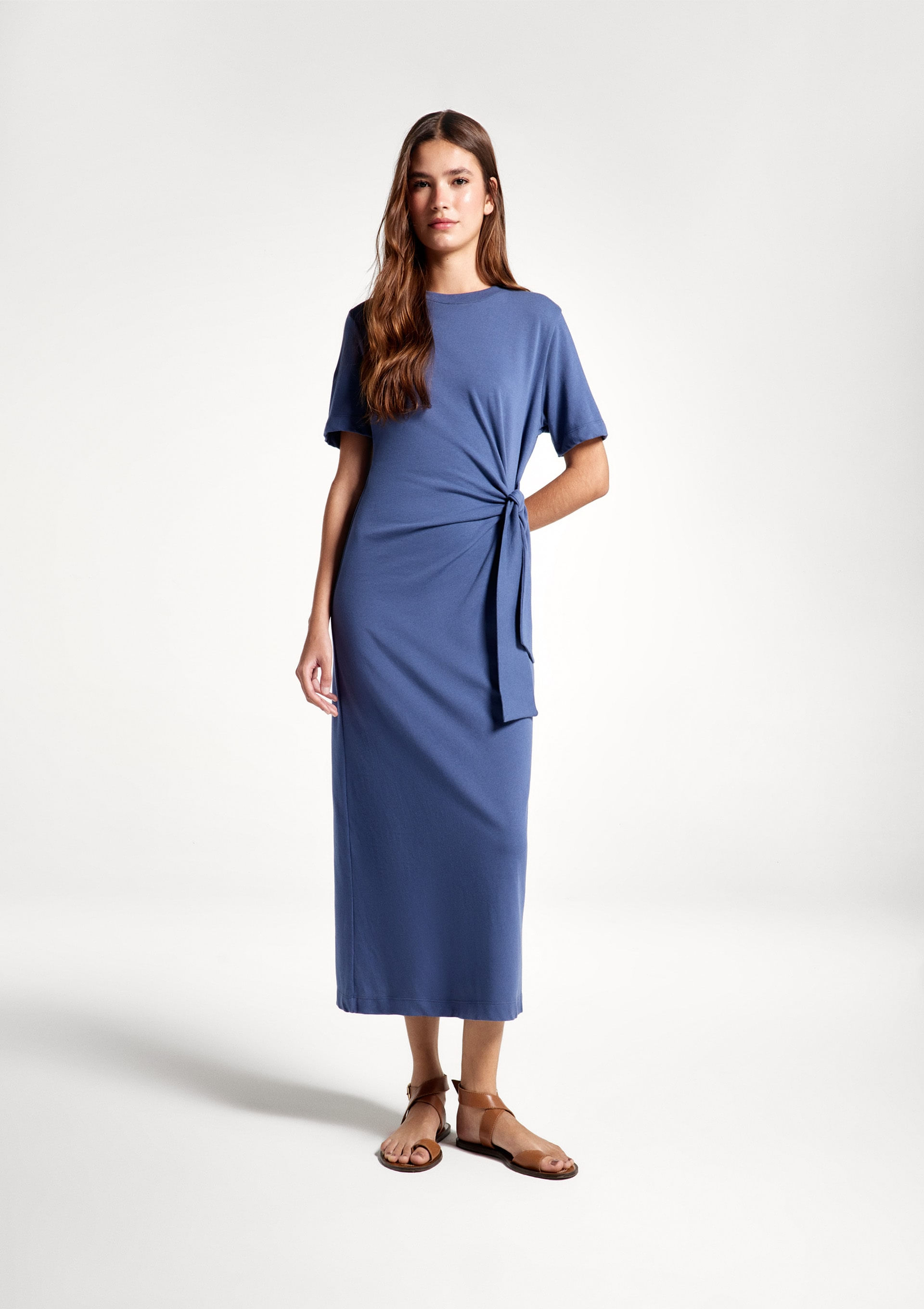 Vestido Midi Em Malha Ultra Soft - Azul