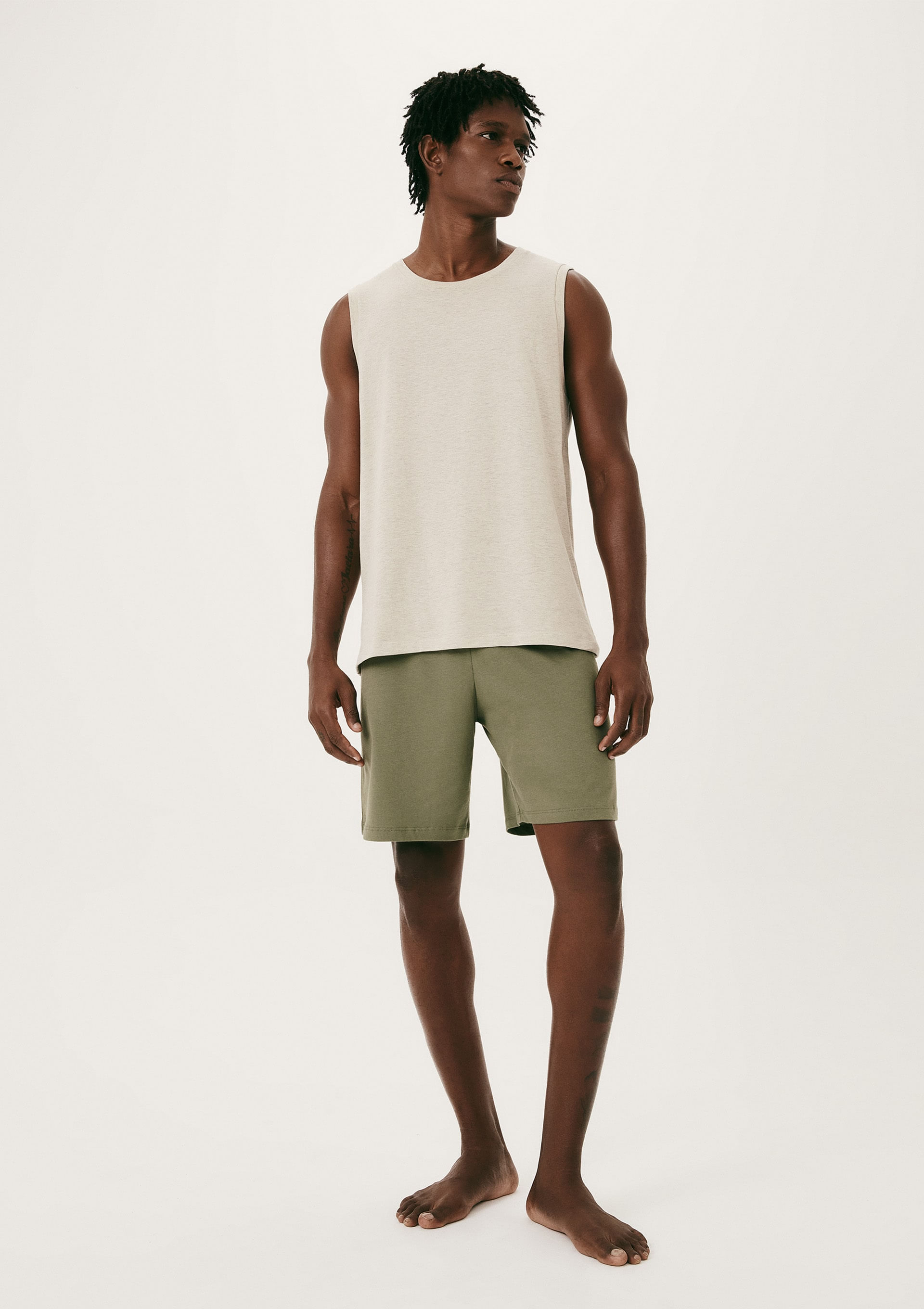 Pijama Curto Masculino Em Malha De Algodão - Verde