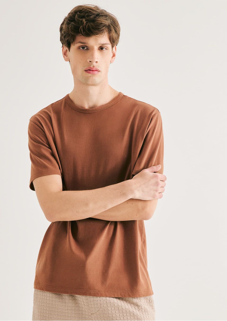 Camiseta Masculina Slim Algodão Peruano Soft Touch - Marrom
