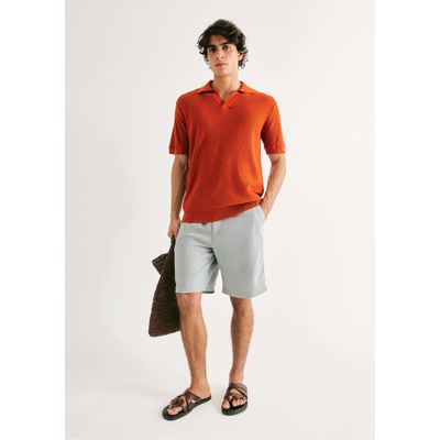 Bermuda Básica Masculina Chino Em Linho - Azul