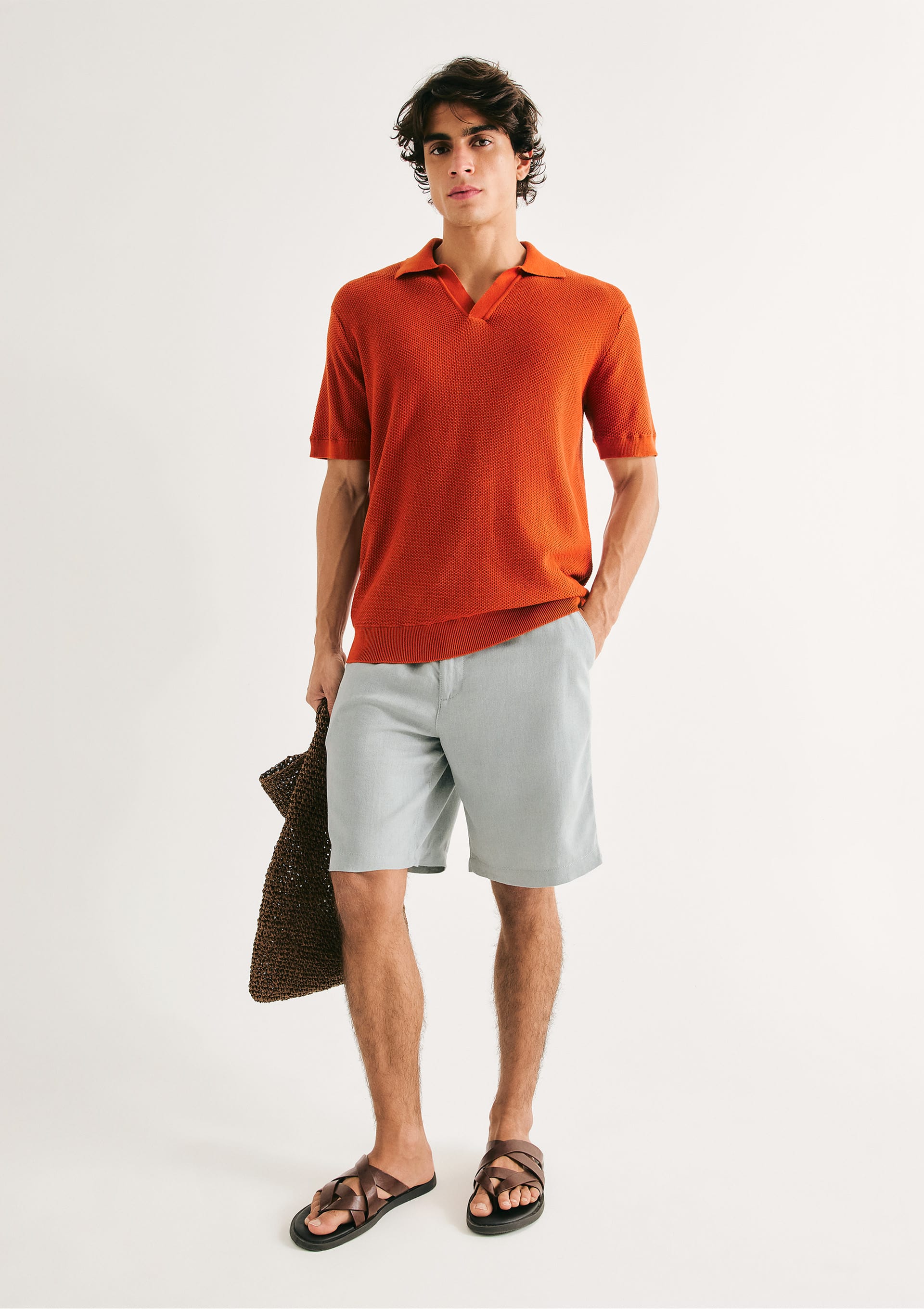 Bermuda Básica Masculina Chino Em Linho - Azul