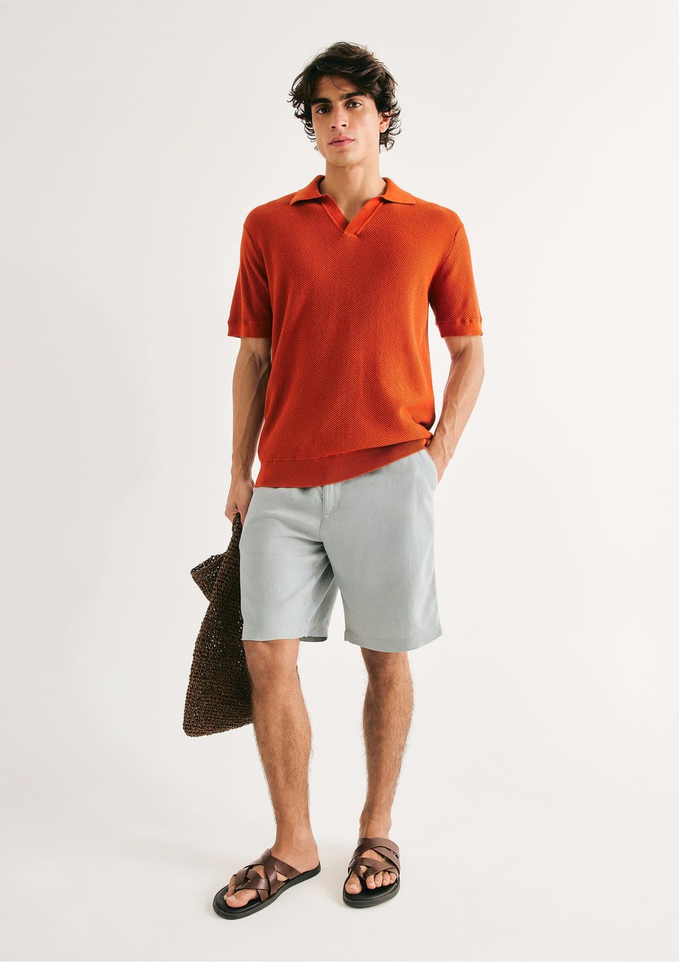 Bermuda Básica Masculina Chino em Linho - Azul