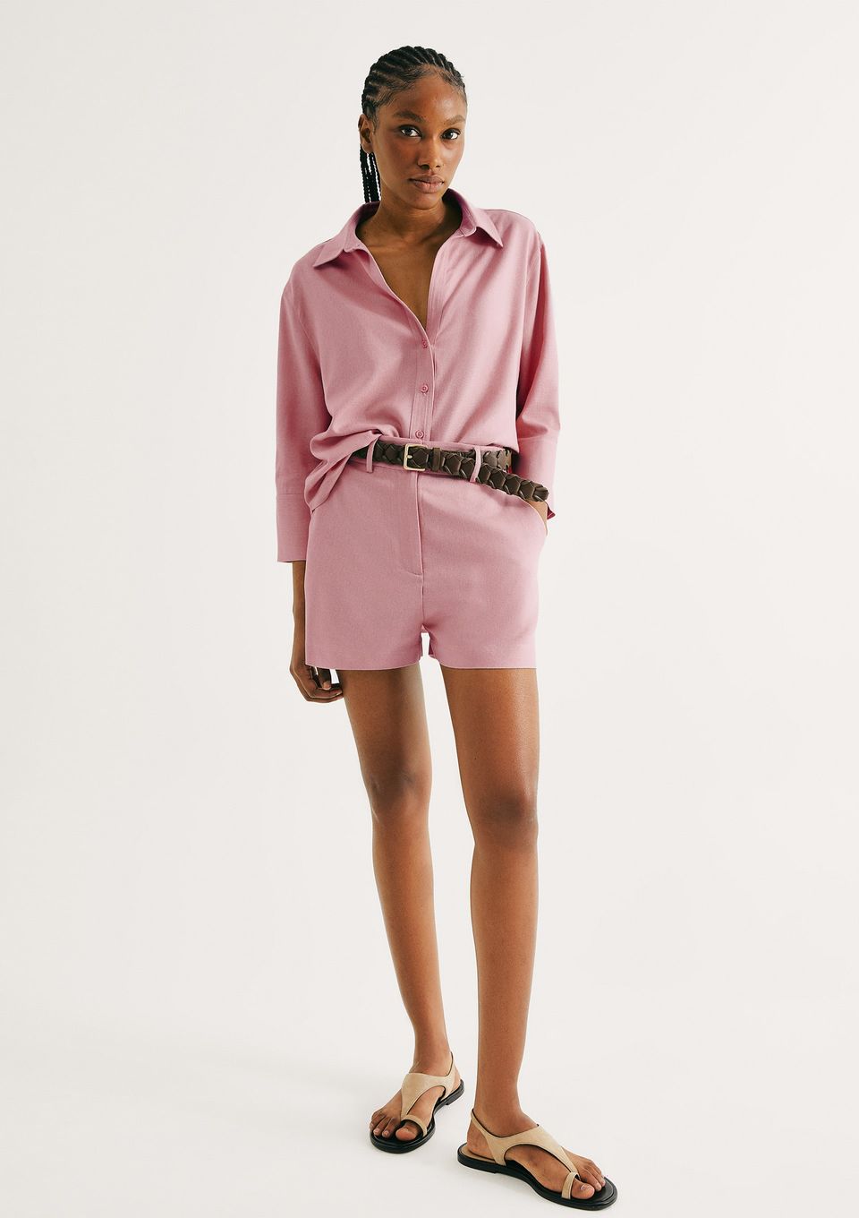 Shorts Feminino Alfaiataria com Linho - Rosa