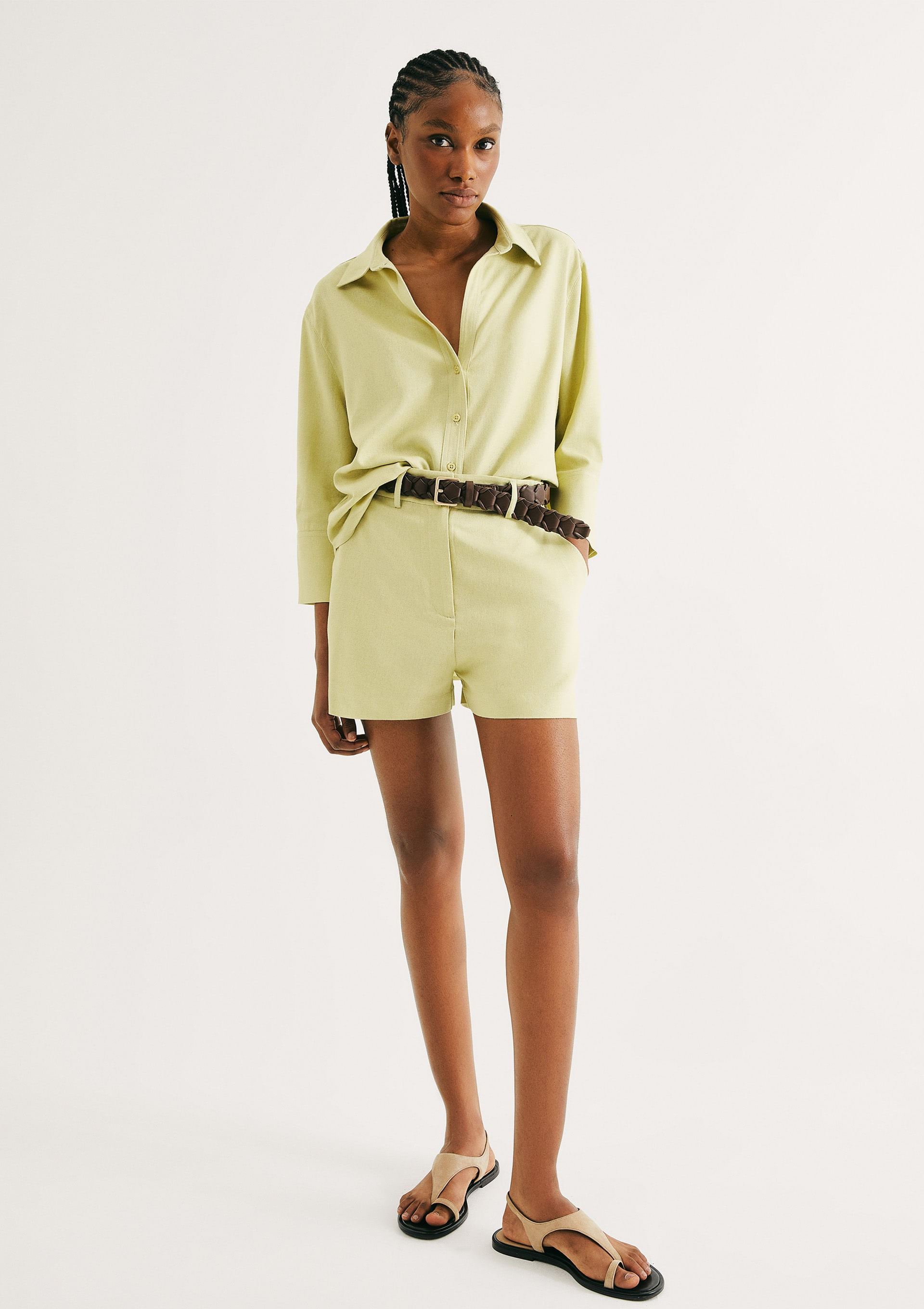 Shorts Feminino Alfaiataria com Linho - Verde — Hering