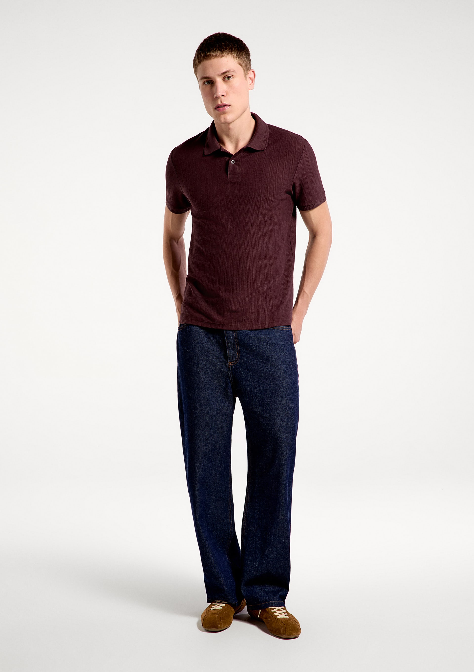 Camisa Polo Masculina Manga Curta Texturizada - Vinho