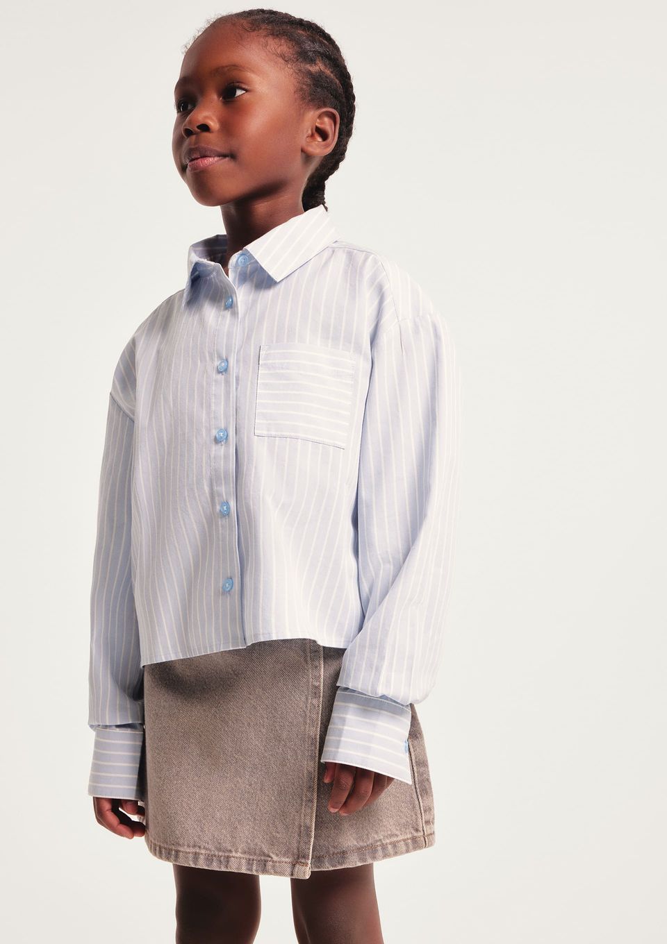 Camisa Infantil Menina em Tricoline Fio Tinto - Azul