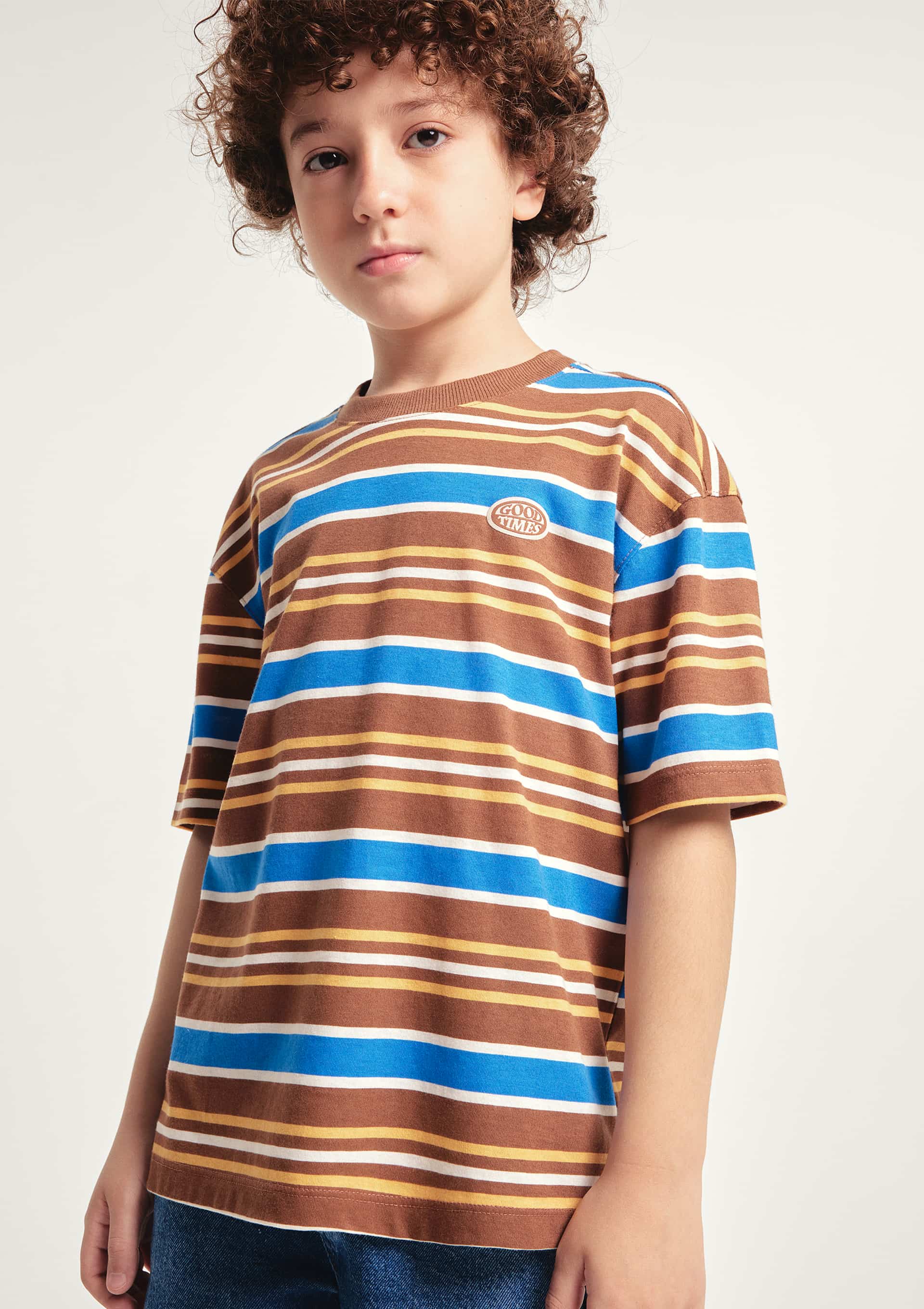 Camiseta Infantil Menino Listrada Com Patch - Marrom