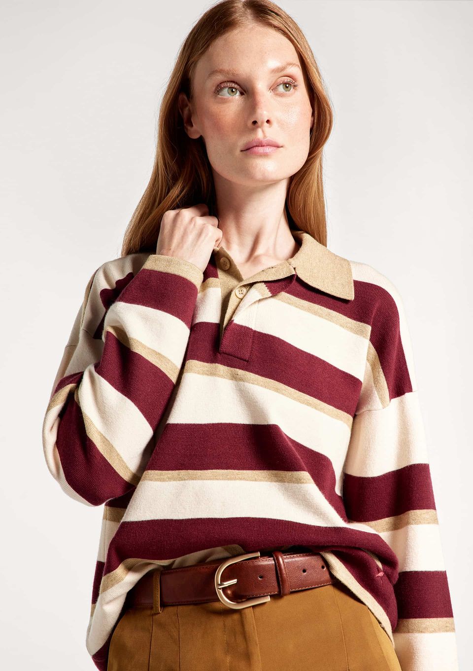 Polo Feminina Manga Longa em Tricô Fio Tinto - Vinho
