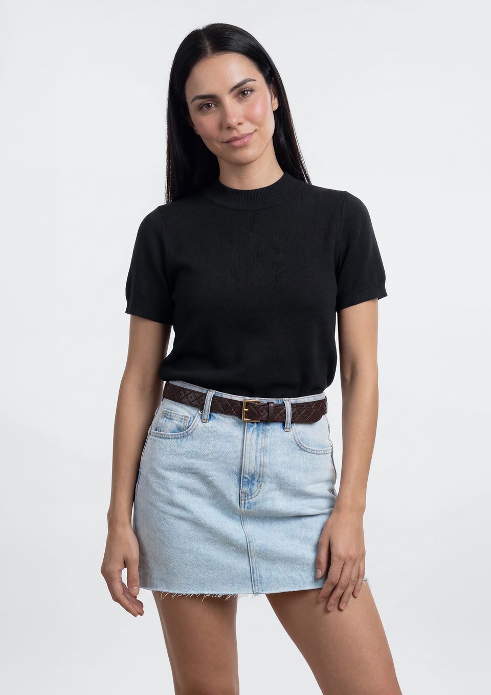 Blusa Feminina Manga Curta em Tricô - Preto