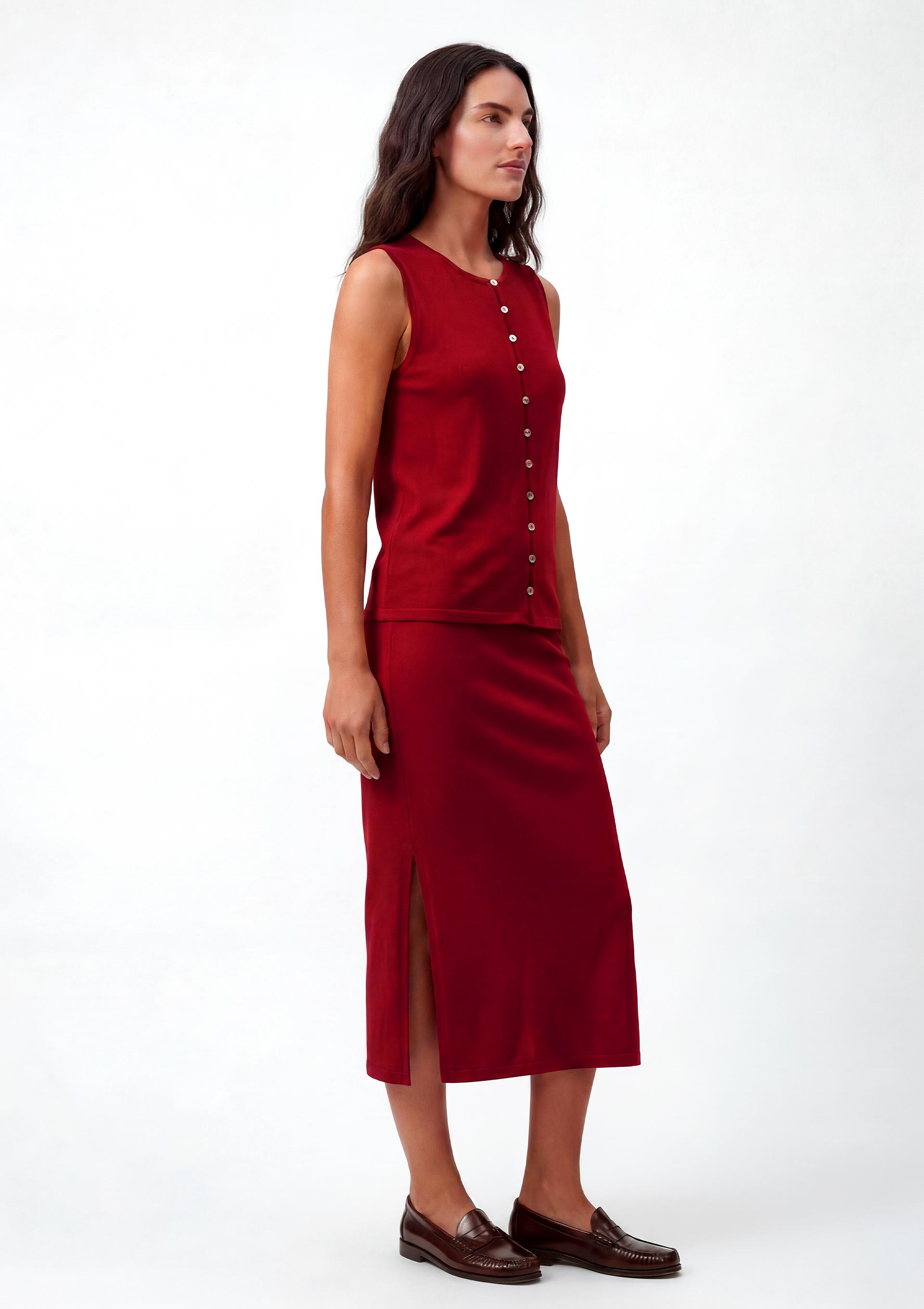 Saia Midi em Malha Rústica Premium - Vermelho — Hering