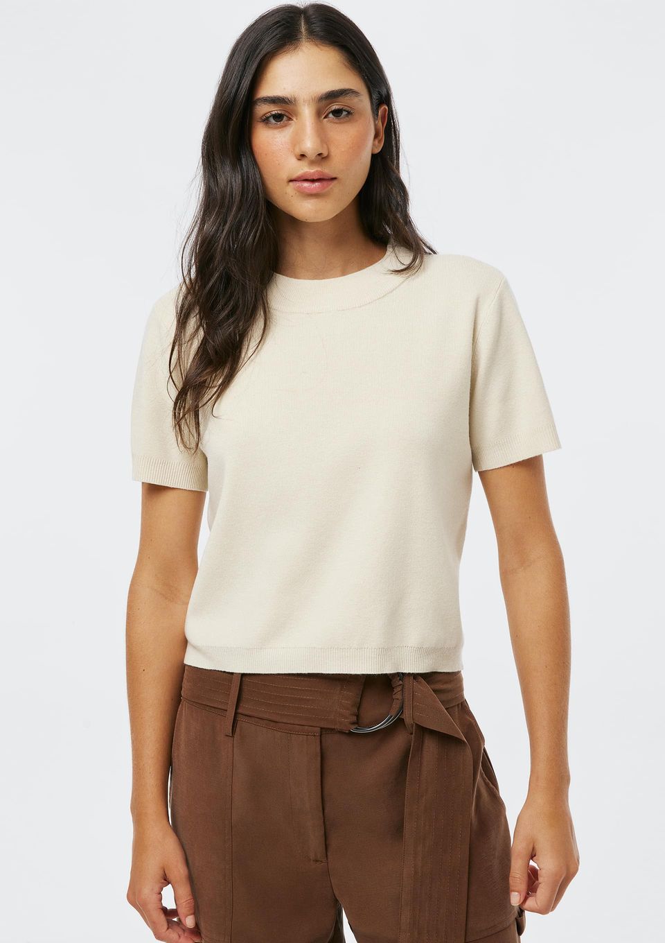 Blusa Feminina Manga Curta em Tricô - Off White