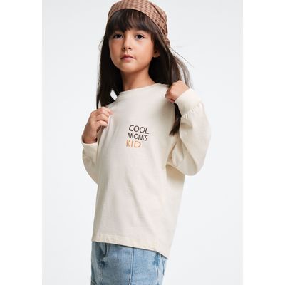 Blusa Infantil Menina Oversized Manga Longa Estampada - Off white