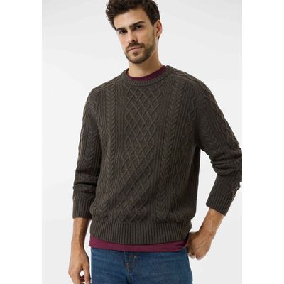 Blusão Masculino Em Tricô Trançado - Marrom