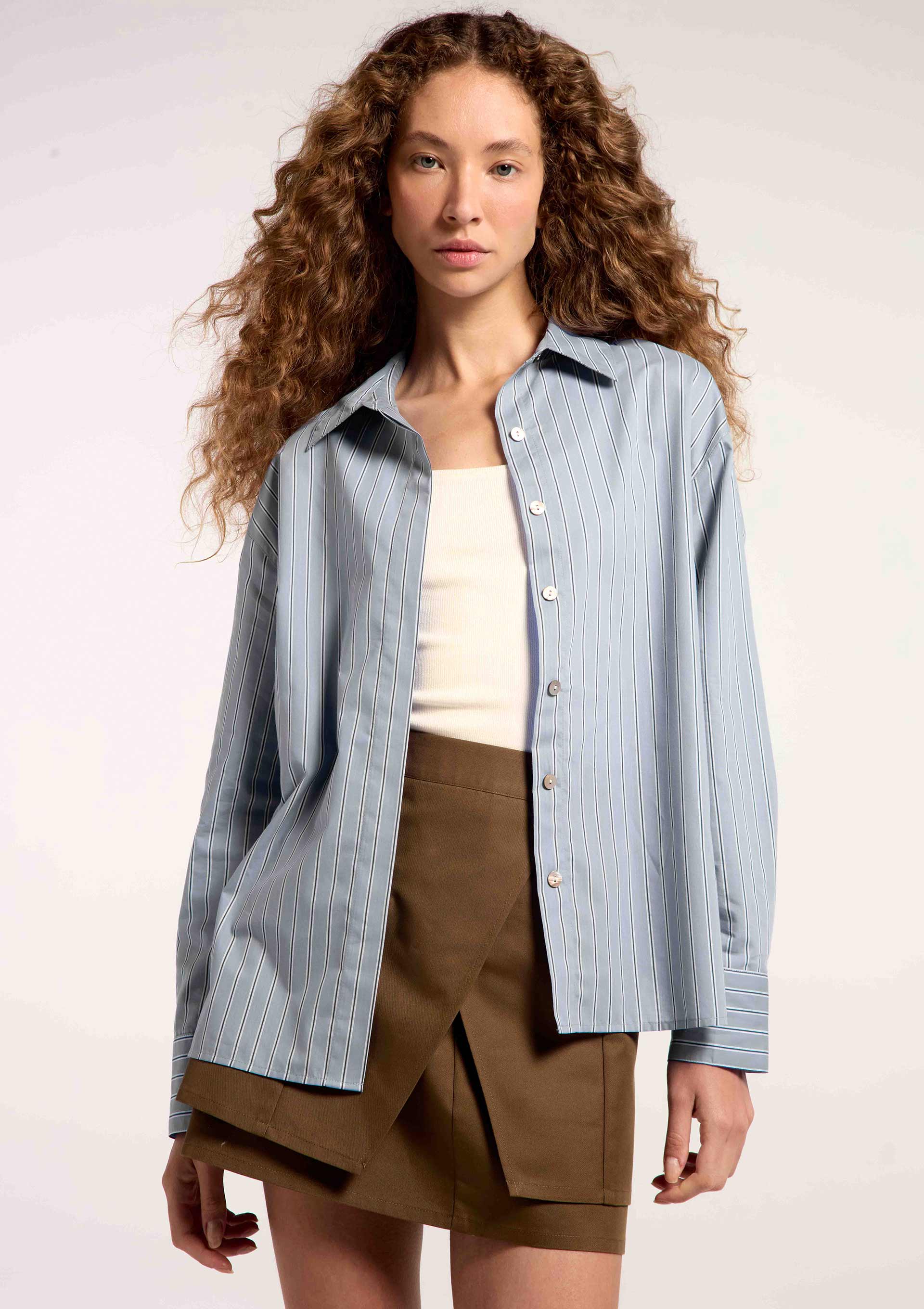 Camisa Feminina Manga Longa em Tricoline - Azul — Hering