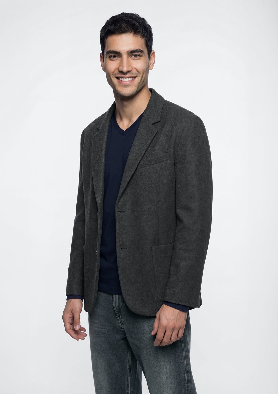 Blazer Masculino em Tecido Plano - Cinza
