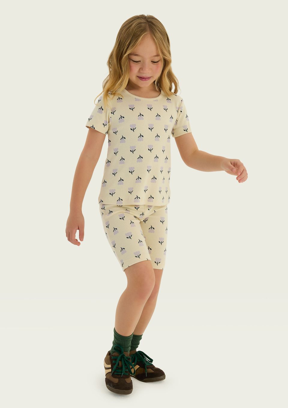 Bermuda Infantil Menina Ciclista Estampada - Creme
