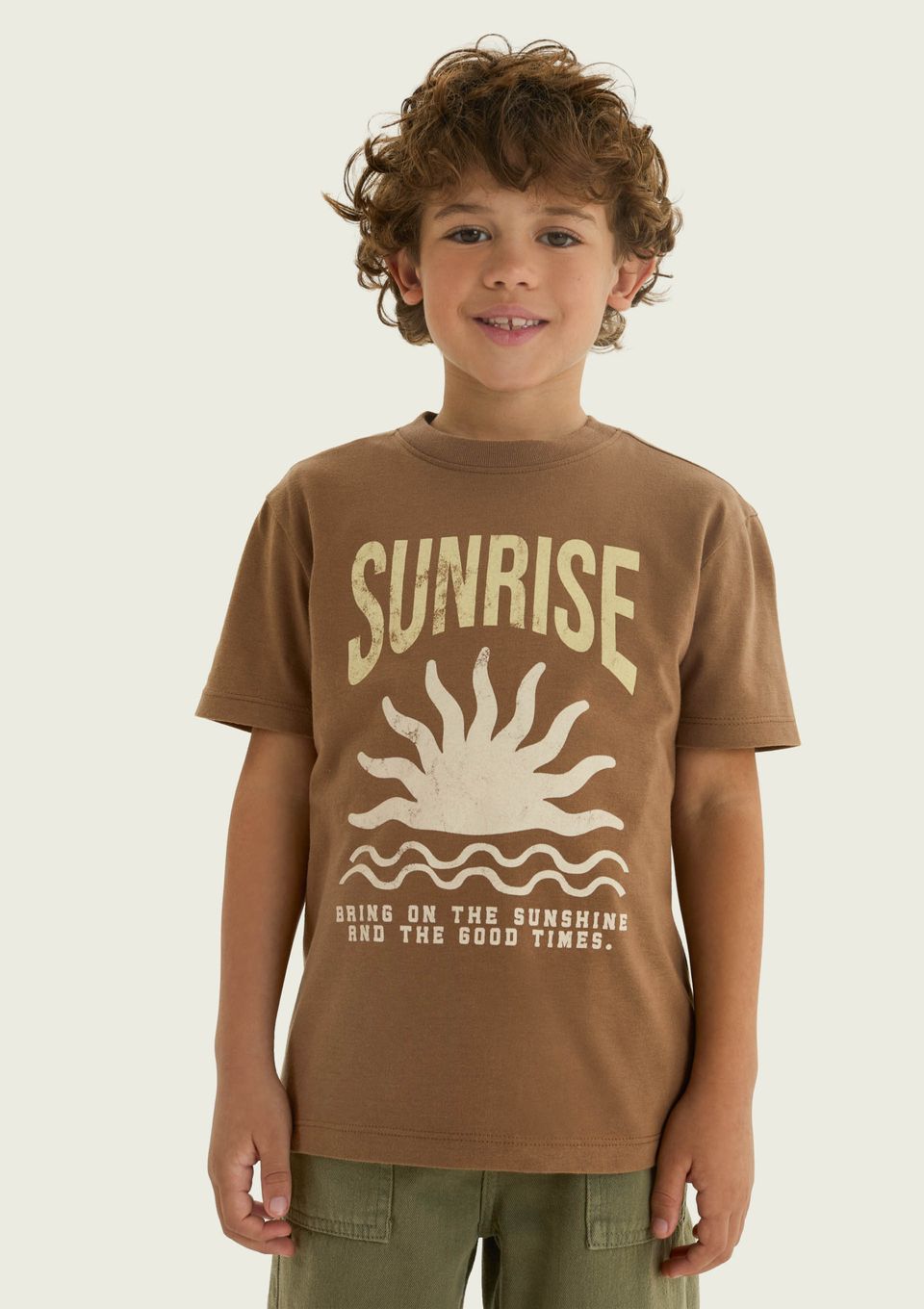 Camiseta Infantil Menino Manga Curta com Estampa - Marrom