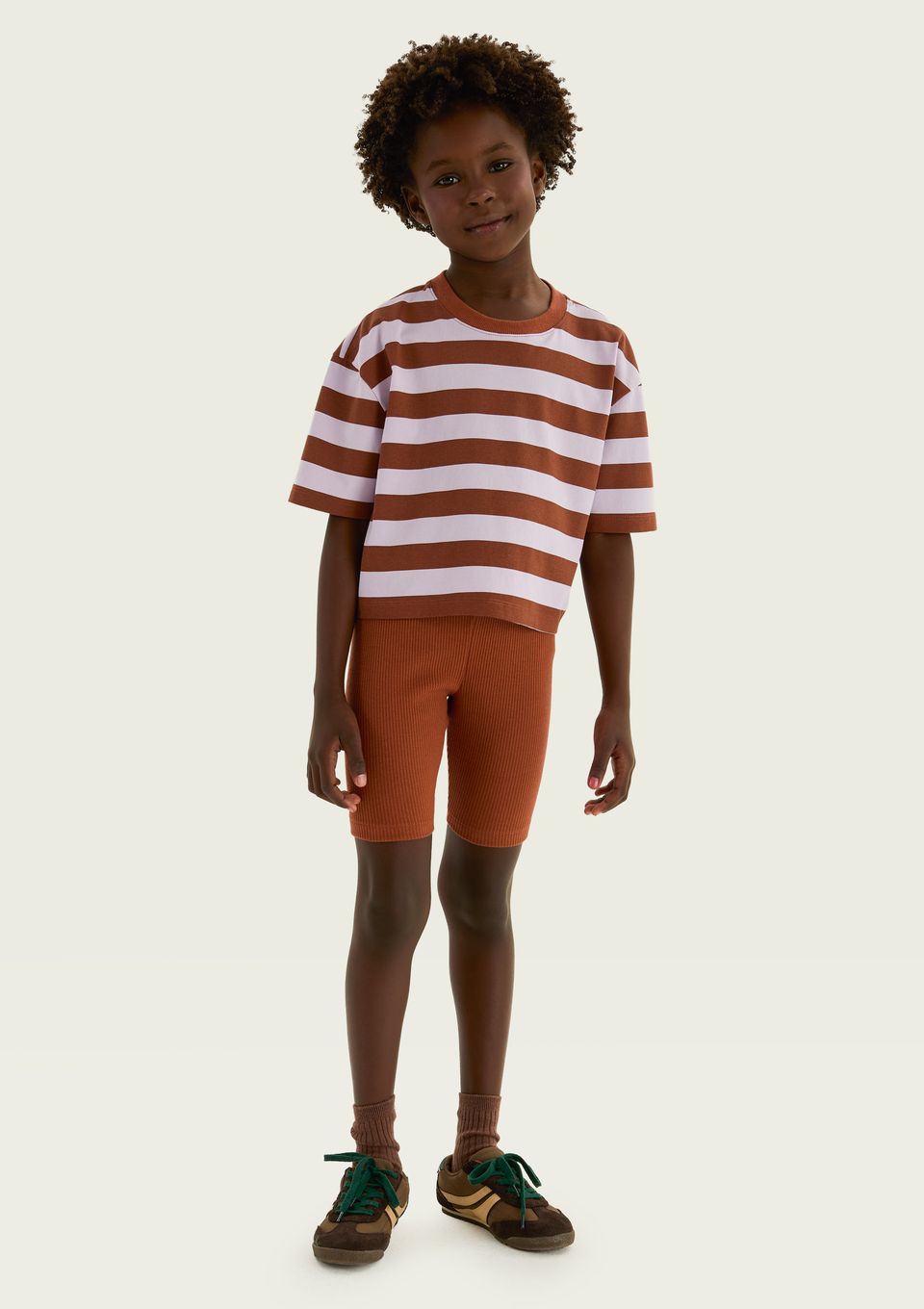 Conjunto Infantil Menina Listrado - Marrom