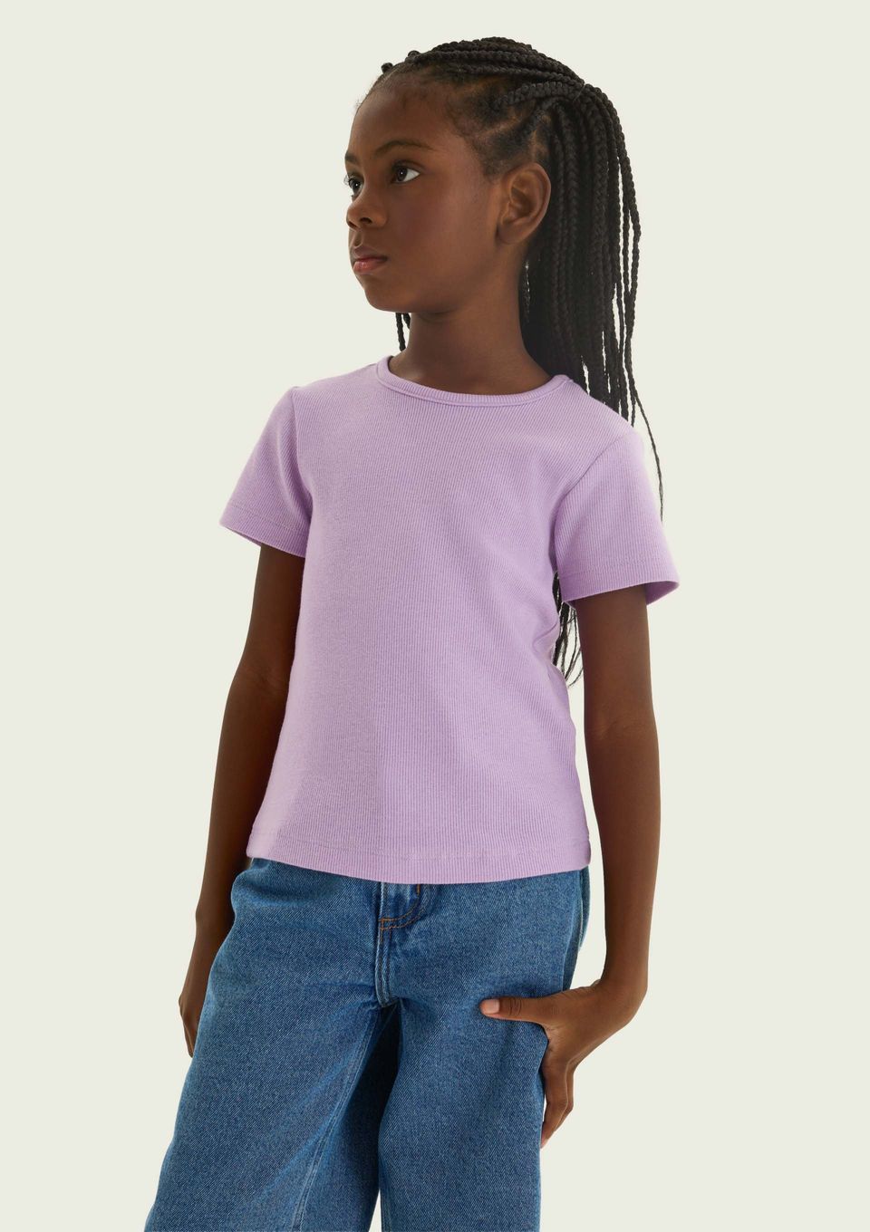 Blusa Manga Curta Infantil Menina em Ribana - Lilás