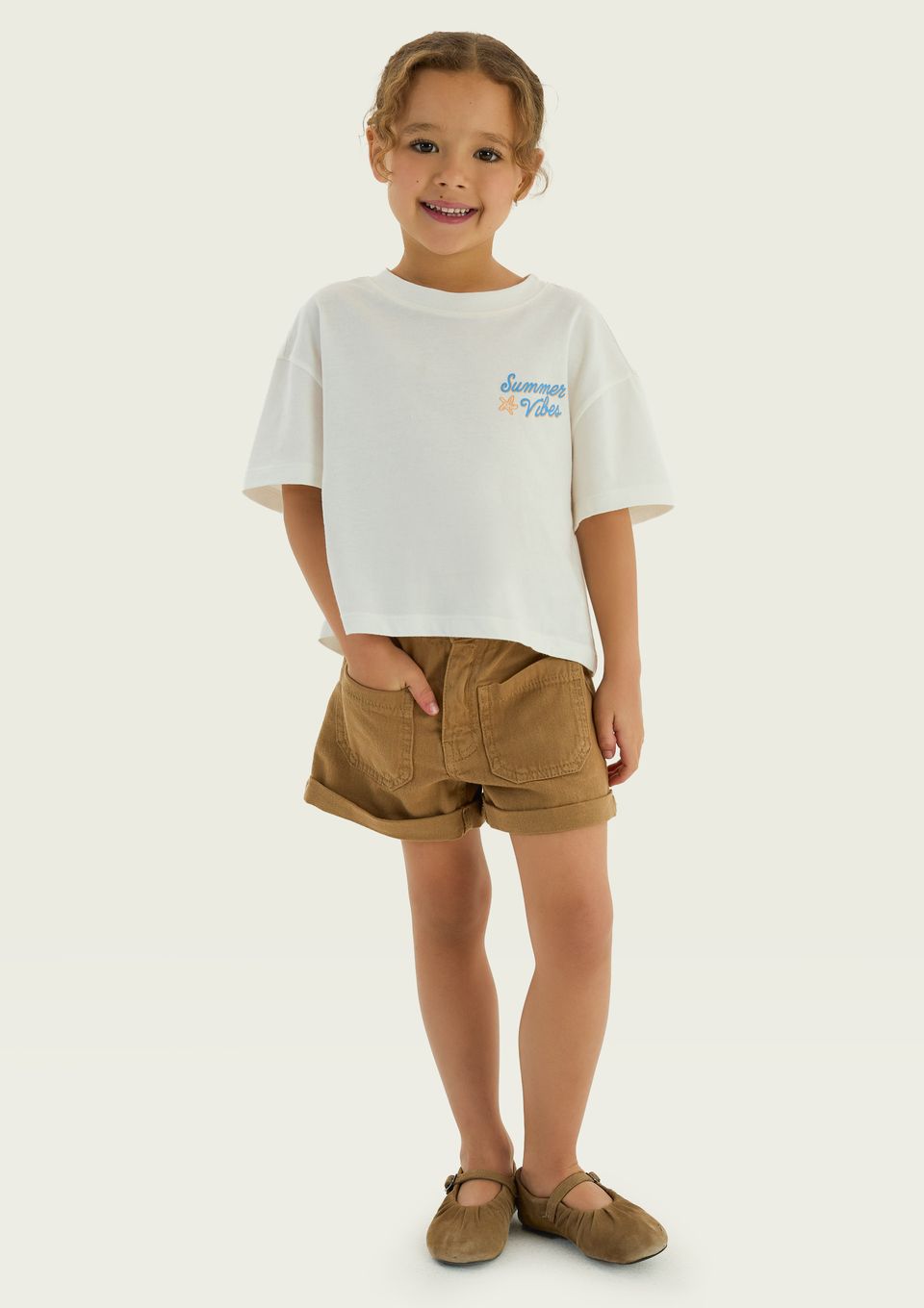 Blusa Infantil Menina Box com Estampa Frente e Costas - Off White