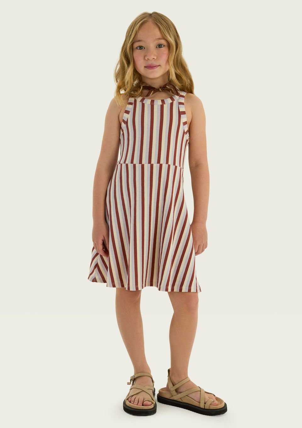 Vestido Infantil Curto em Ribana Canelada - Marrom