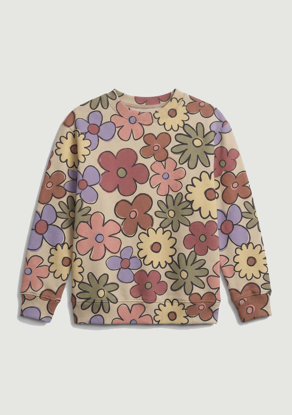 Blusão Infantil Menina Oversized em Moletom Estampado - Creme